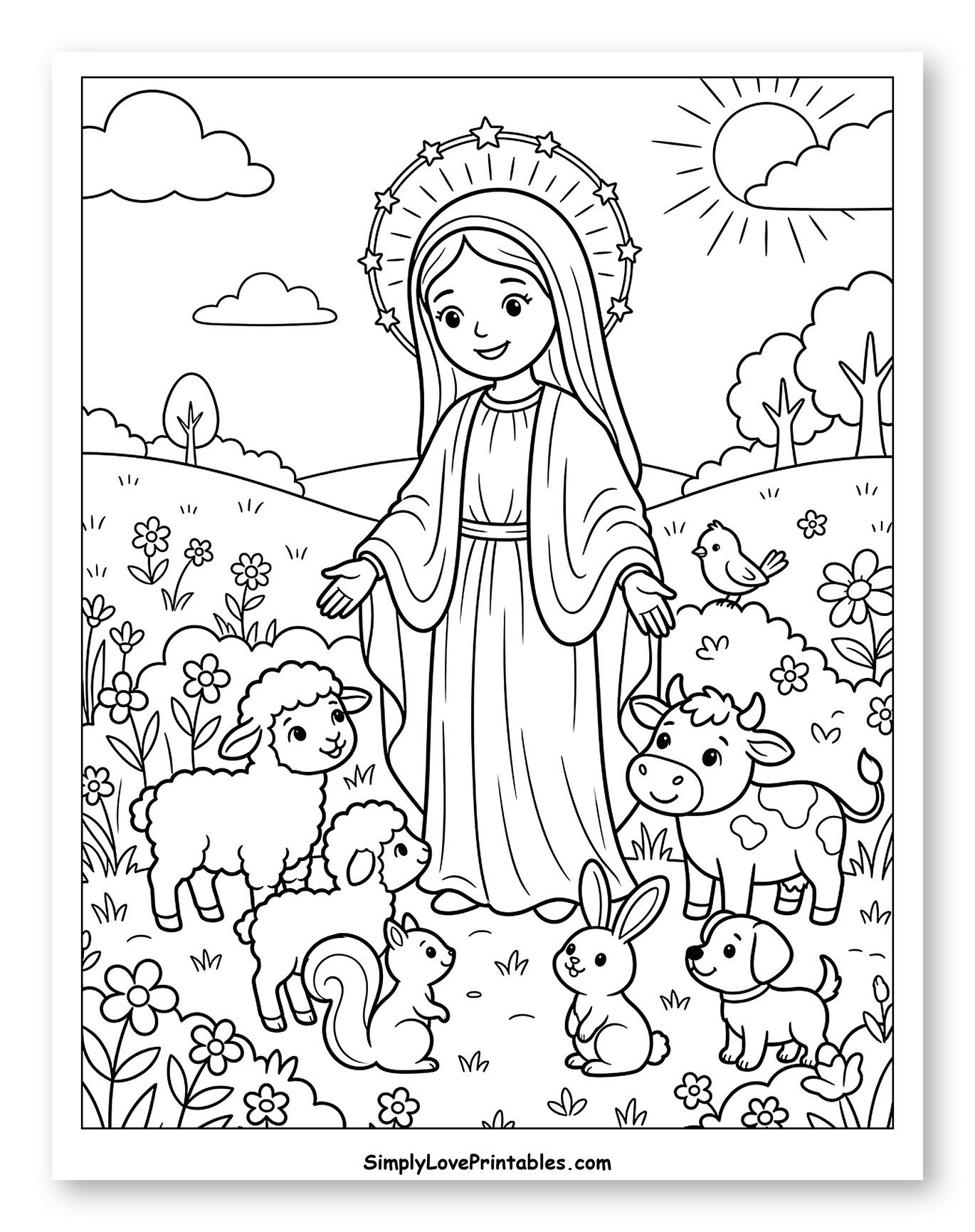 Virgin Mary Surrounded by Animals and Nature