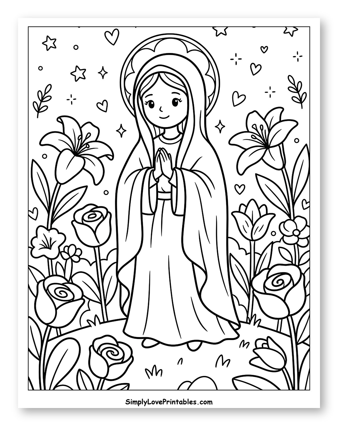 Virgin Mary with Flowers and Stars