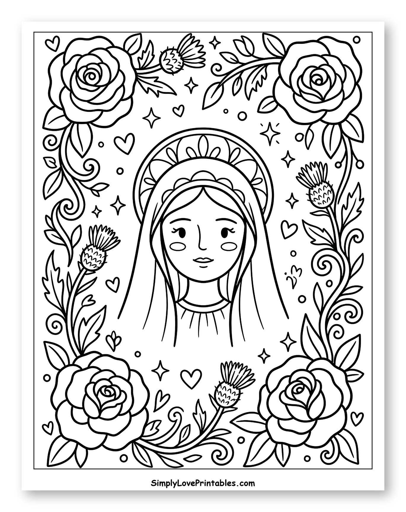 Virgin Mary with Roses and Thistles