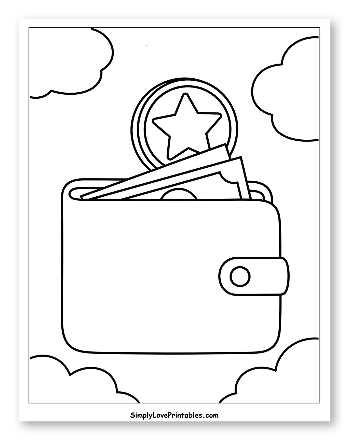Wallet with Cash and Star Coin under Clouds