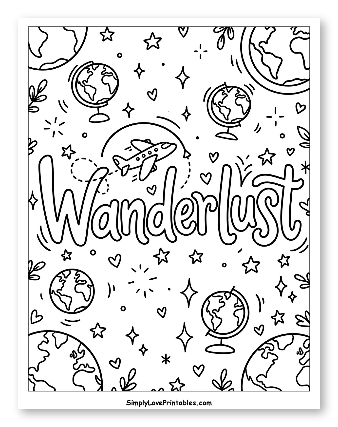 Wanderlust Lettering with Globes and Airplane