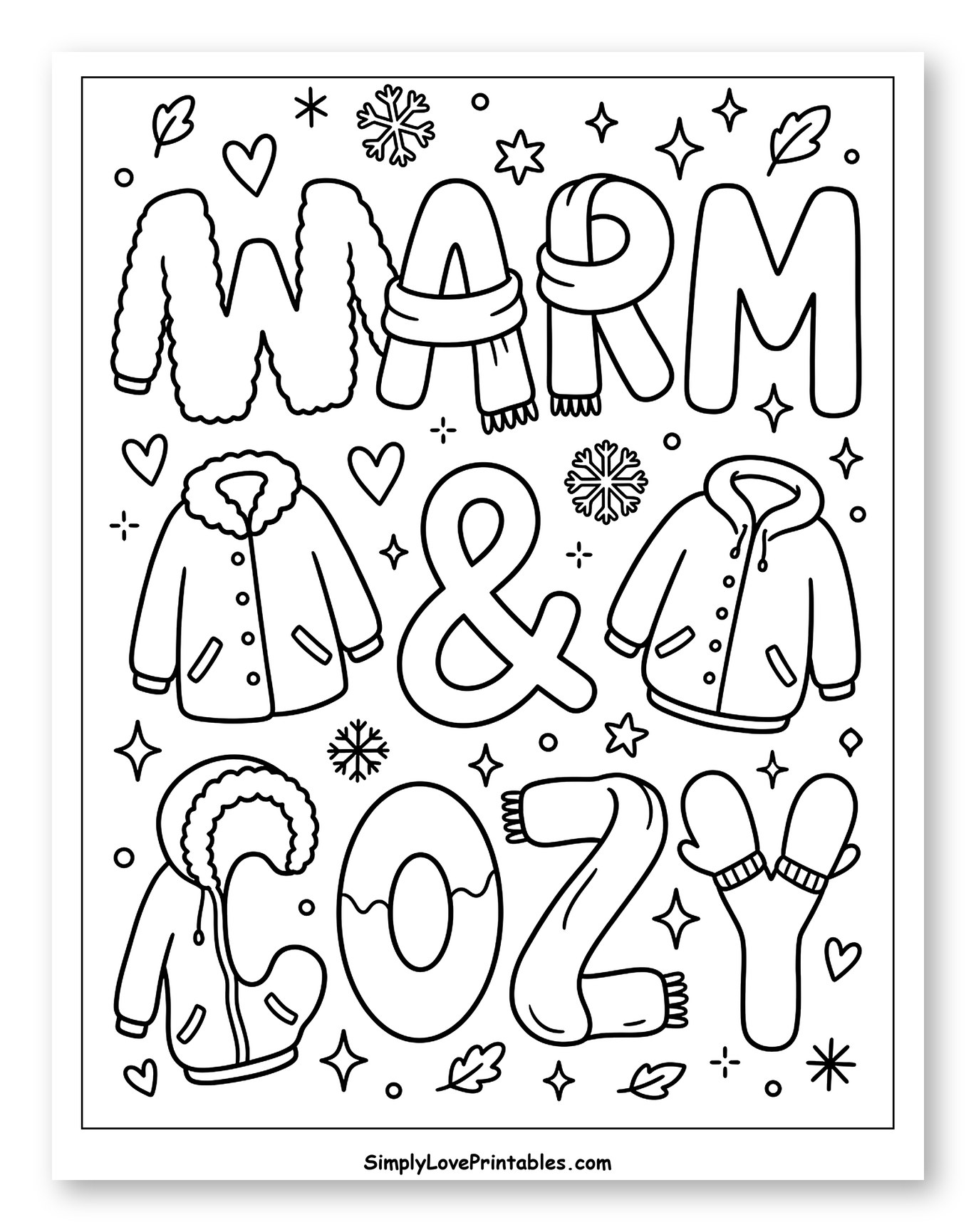 Warm and Cozy Winter Clothing Doodles Coloring Page for Adults