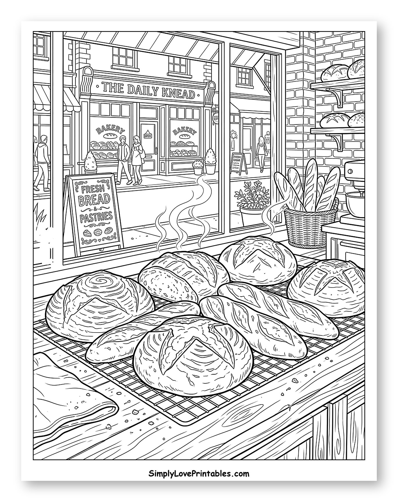 Warm Bakery Scene with Freshly Baked Bread Coloring Sheet