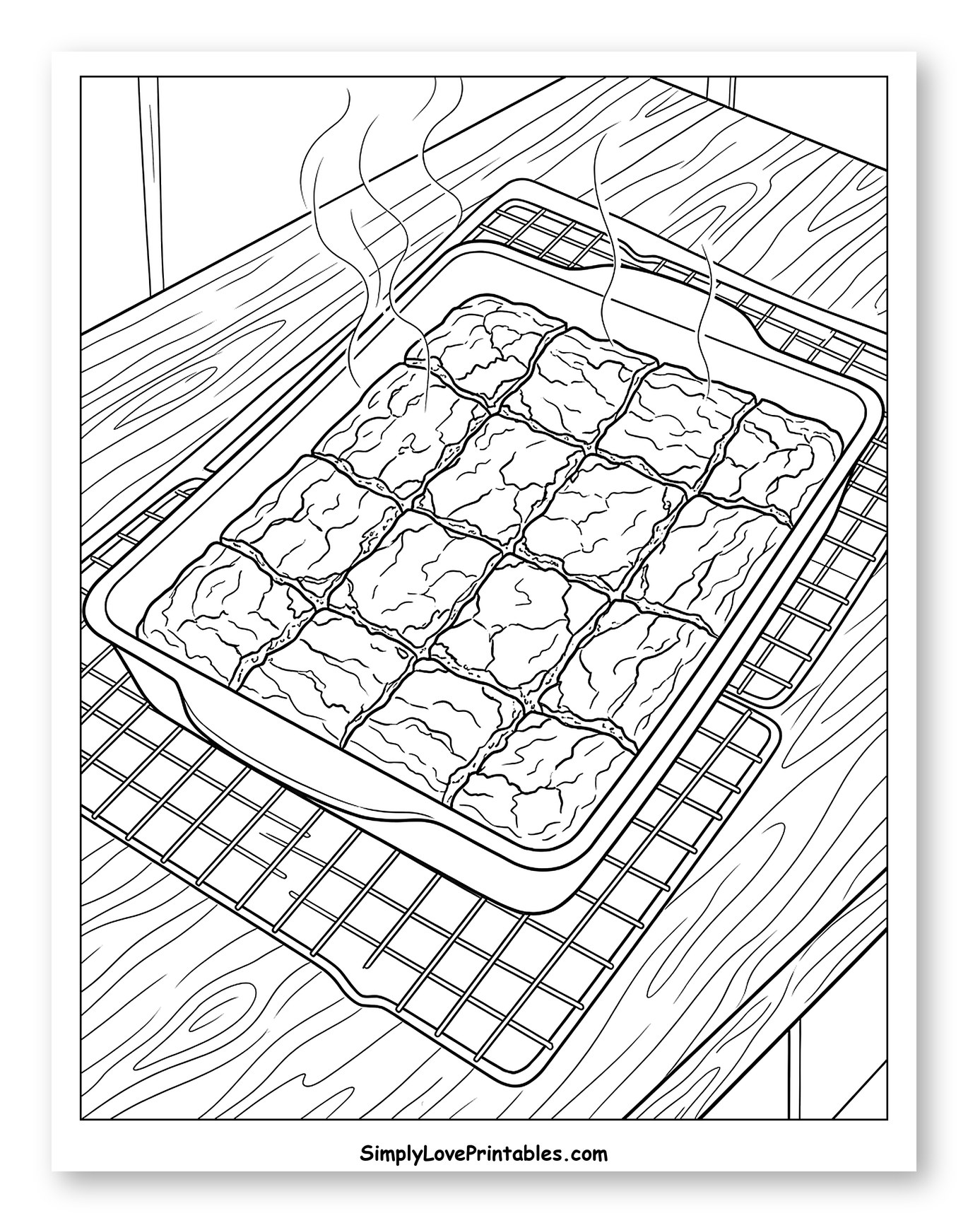 Warm Brownies Steaming on a Wire Rack Coloring Page