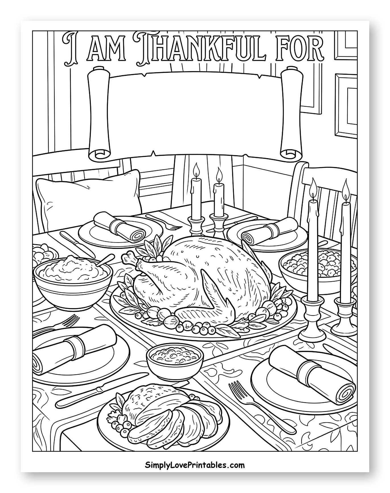 Warm Thanksgiving Feast with Thankful Scroll