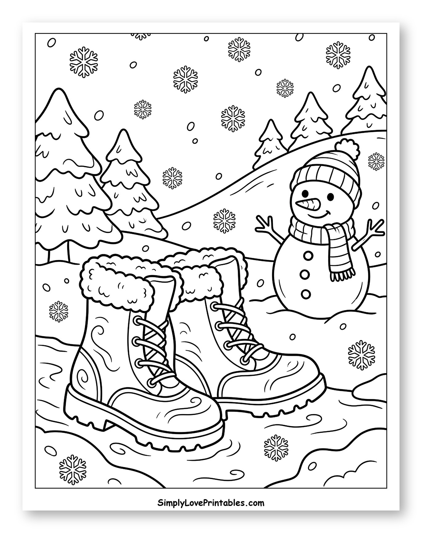 Warm Winter Boots and Smiling Snowman