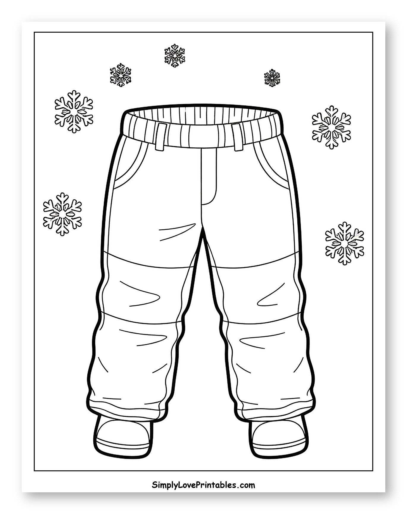 Warm Winter Snow Pants and Snowflakes
