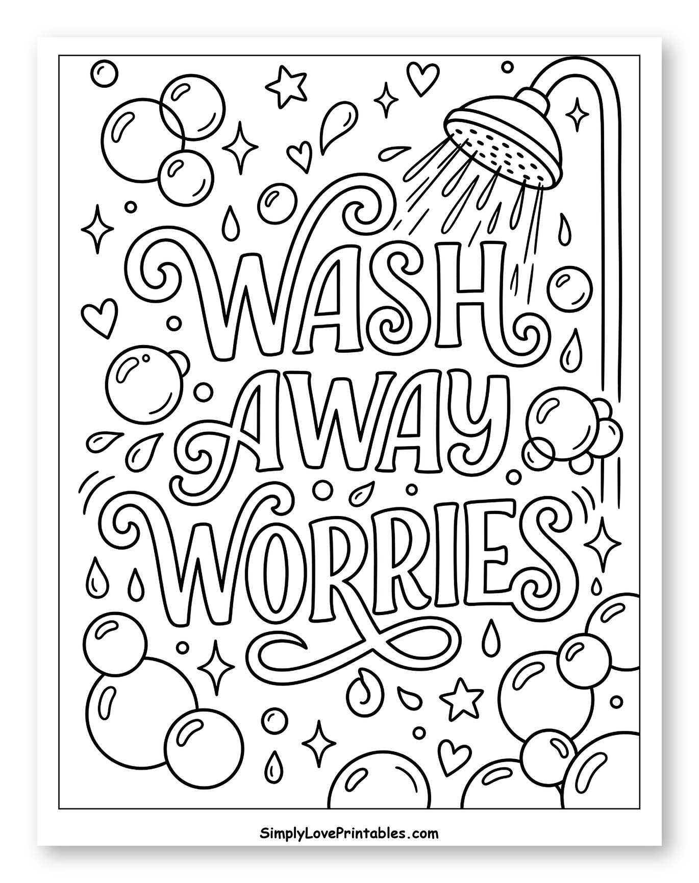 Wash Away Worries with Shower and Bubbles Coloring Sheet for Adults