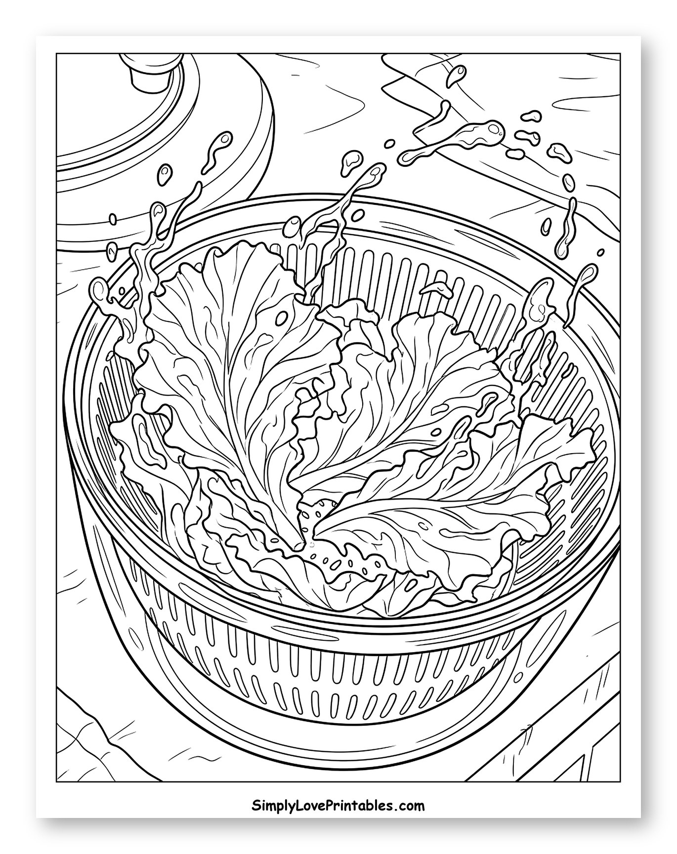 Washing Fresh Lettuce in a Salad Spinner Coloring Page