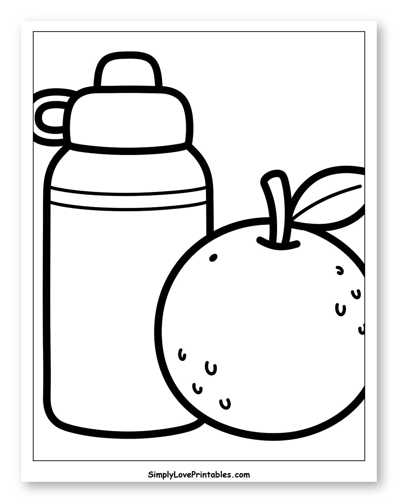 Water Bottle and Fresh Orange Coloring Page for Toddlers