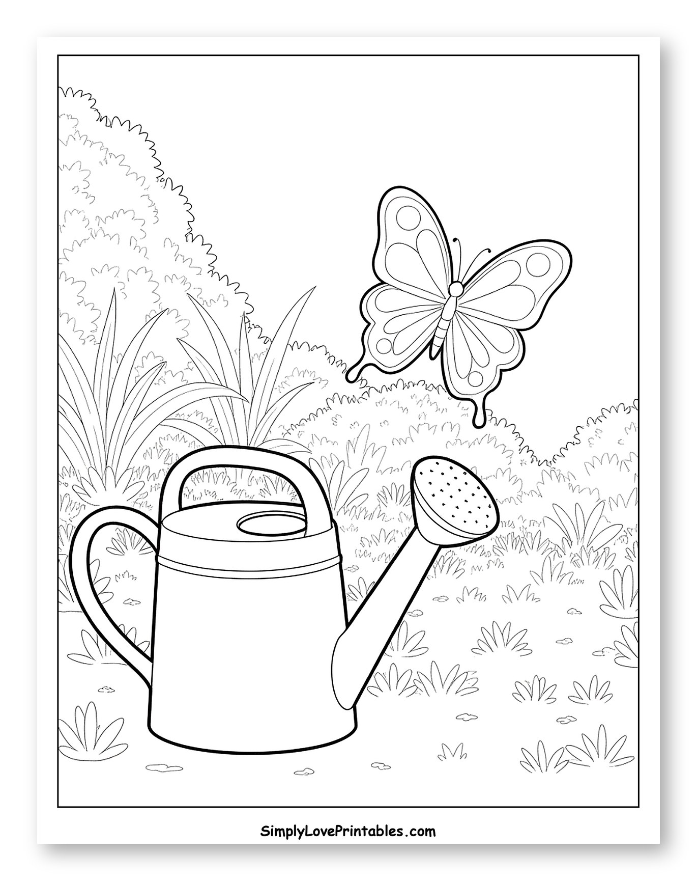 Watering Can and Butterfly in Garden