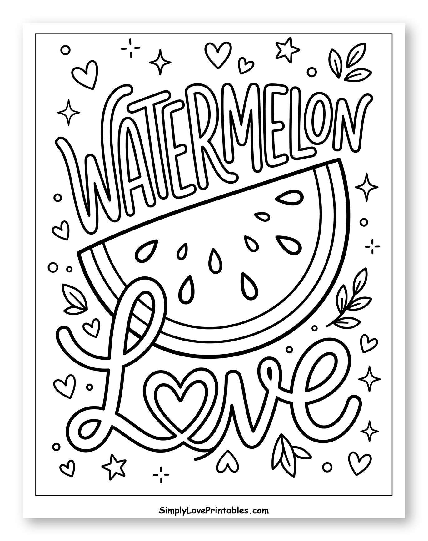 Watermelon Love with Fruit Slice to Color for Adults