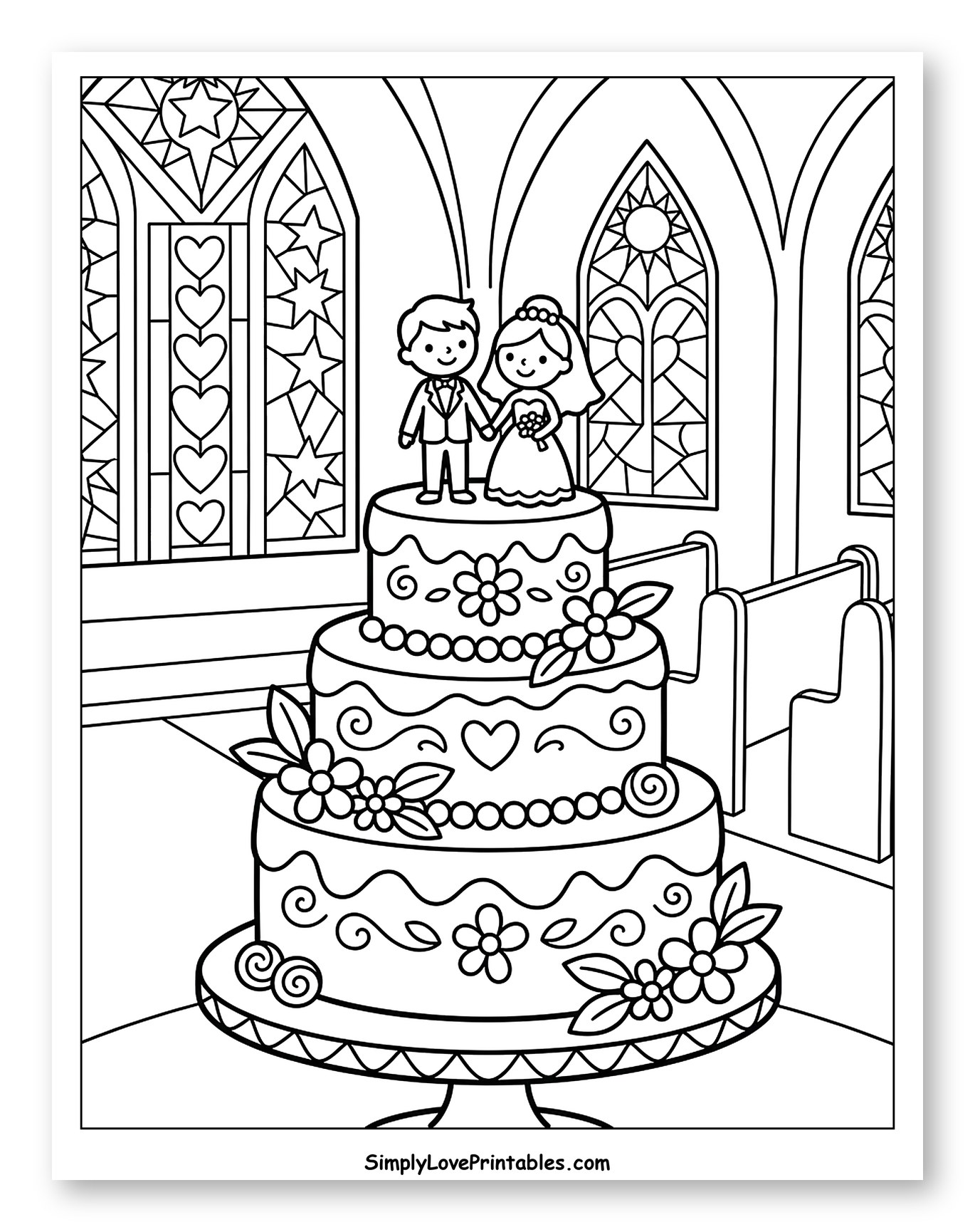 Wedding Cake with Bride and Groom in Church