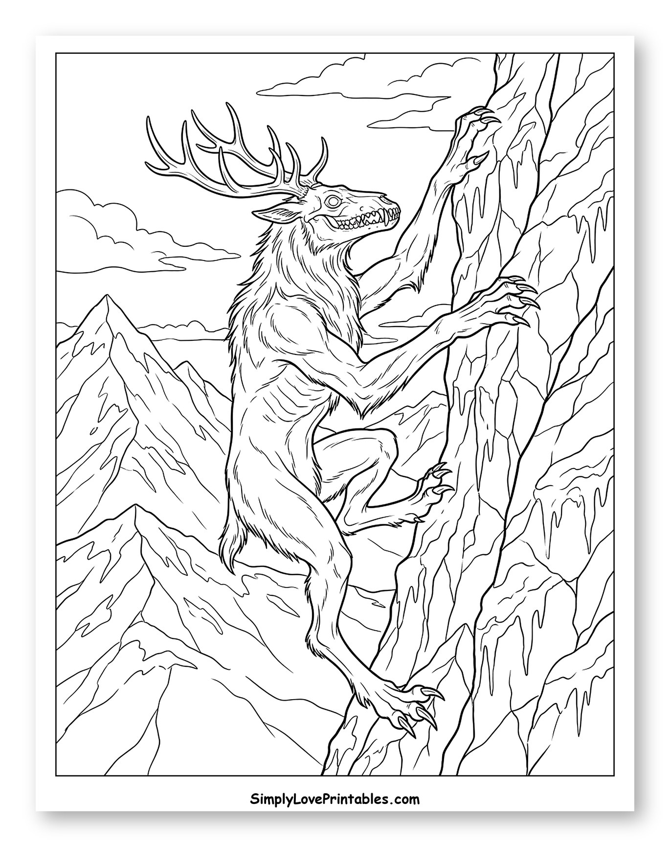 Wendigo Creature Climbing an Icy Mountain