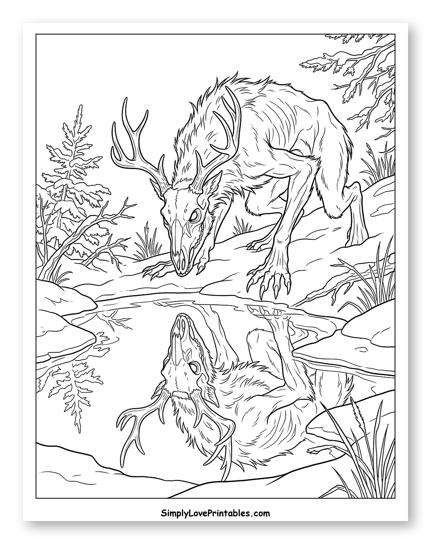 Wendigo Reflected in Forest Pond to Color