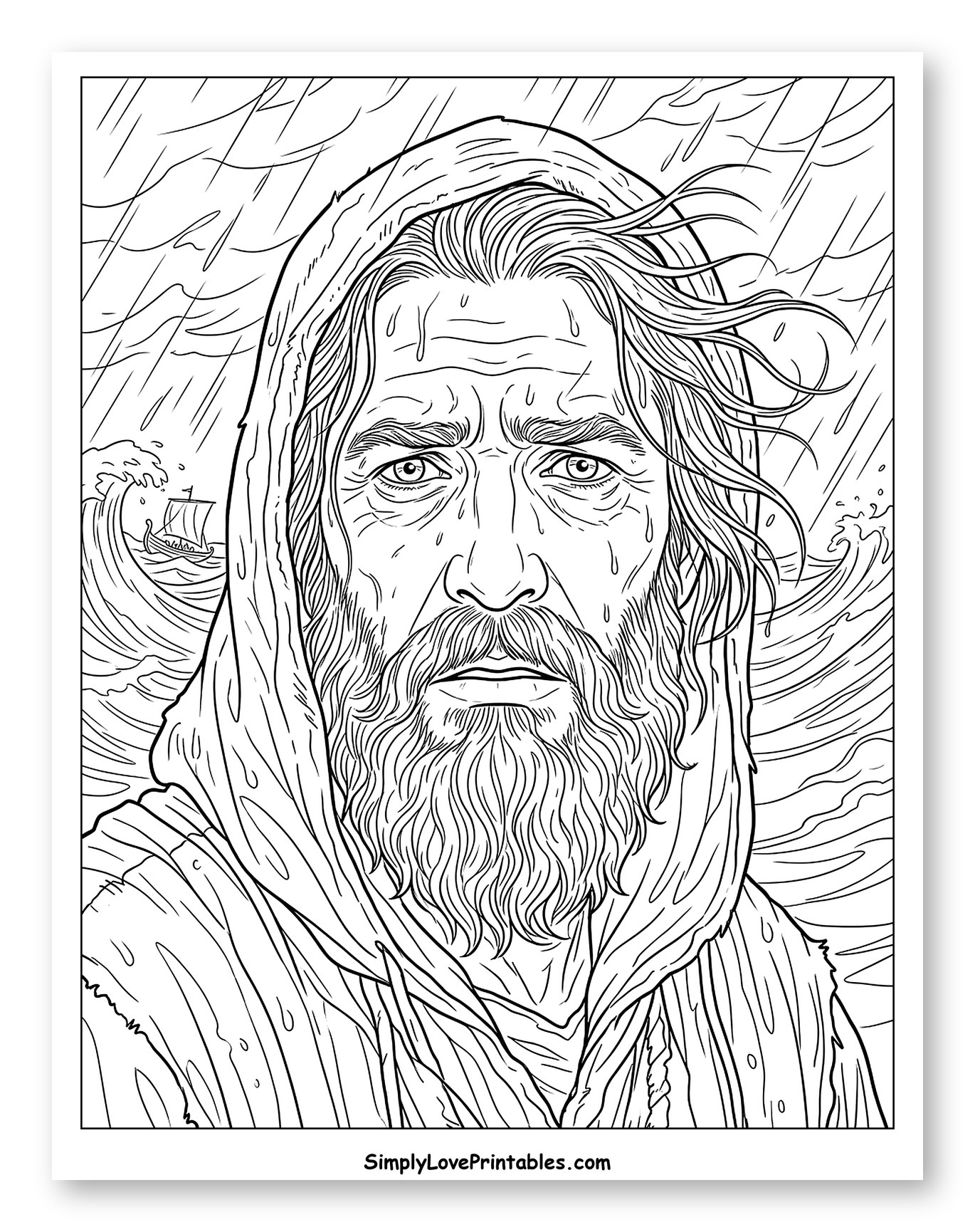 Wet Jonah in a Storm at Sea to Color