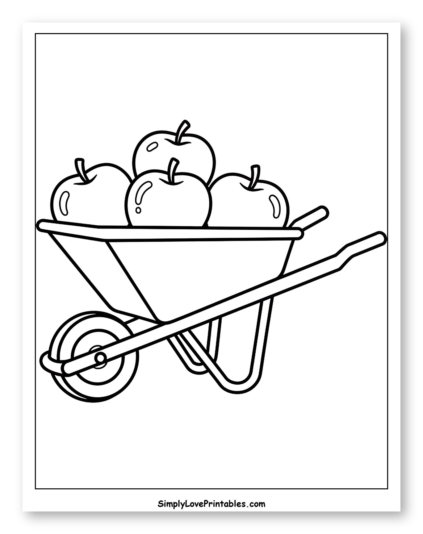 Wheelbarrow Full of Fresh Apples to Color for Toddlers