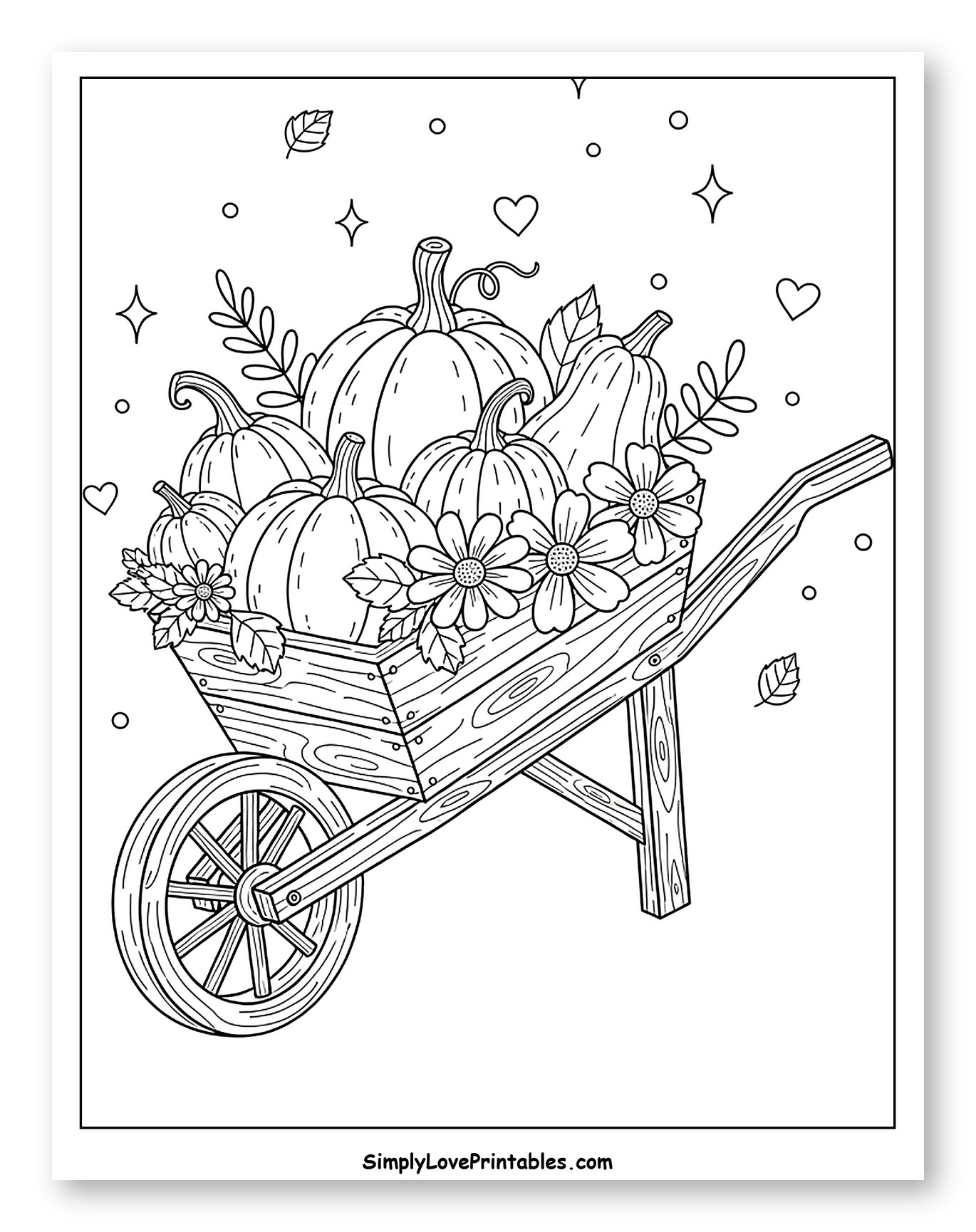 Wheelbarrow Full of Pumpkins and Flowers