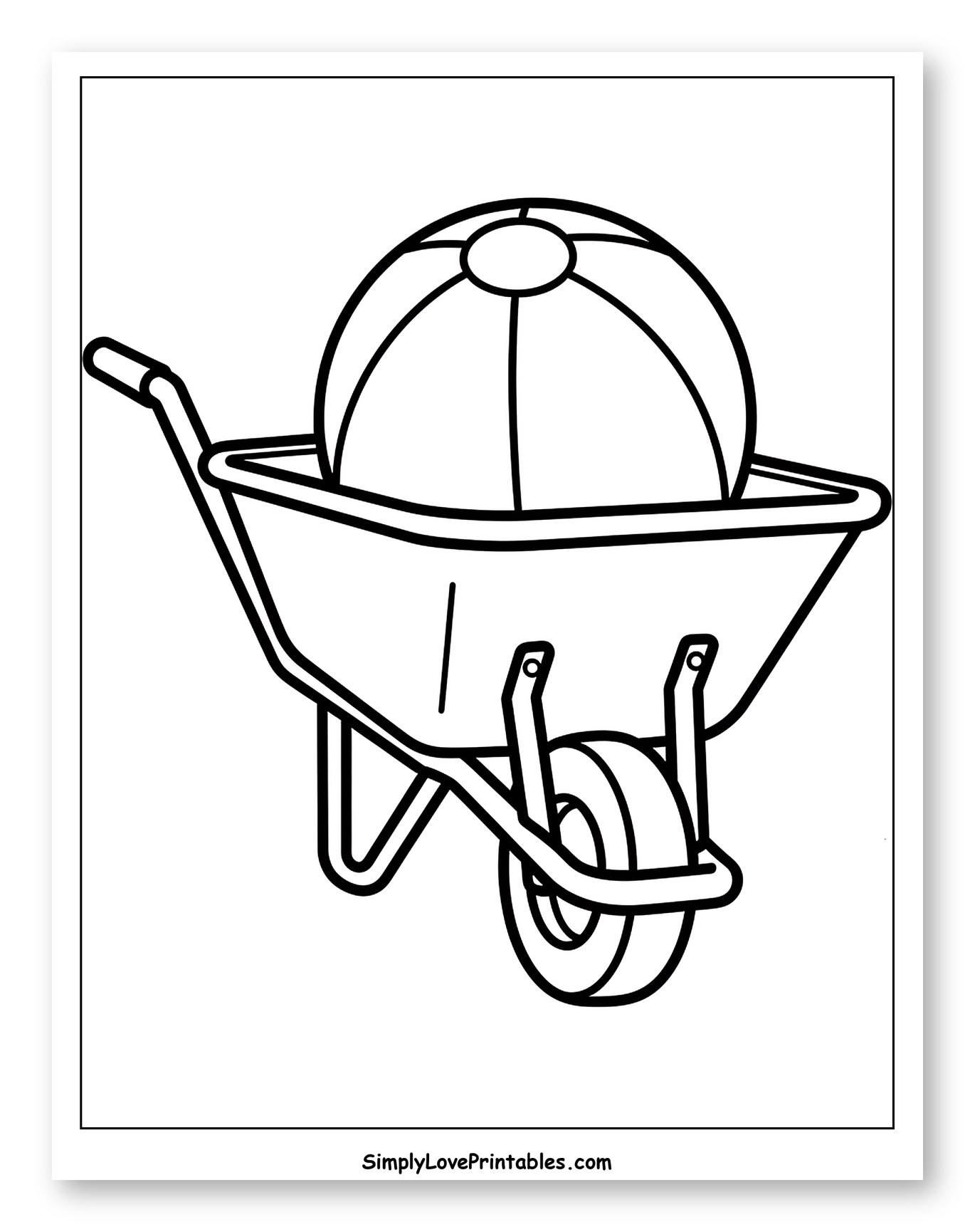 Wheelbarrow with a Beach Ball Inside Coloring Sheet for Toddlers