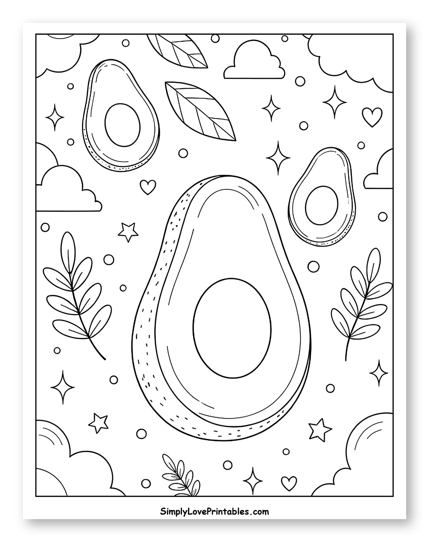 Whimsical Avocados with Clouds and Sparkling Stars