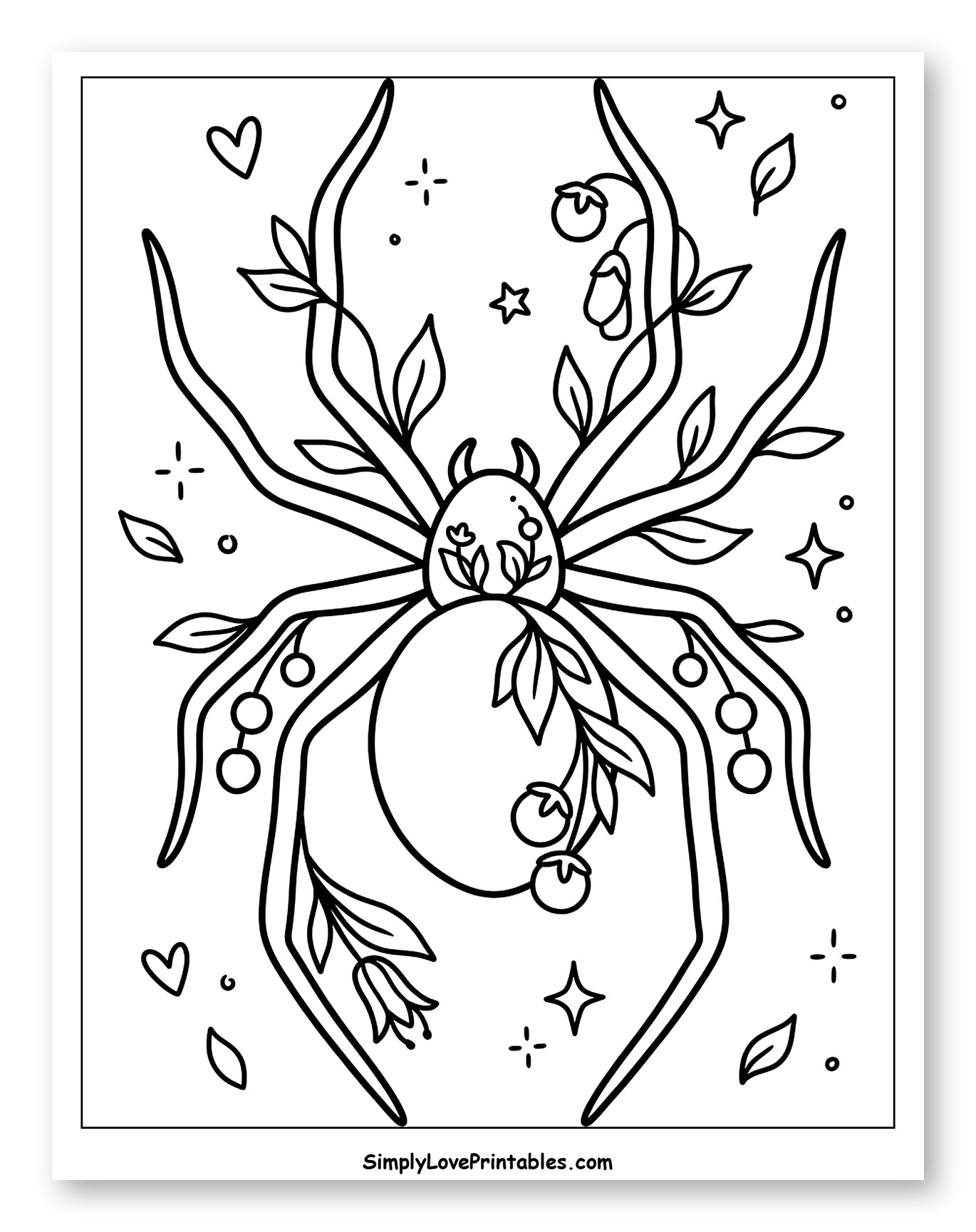 Whimsical Botanical Spider with Berries and Flowers