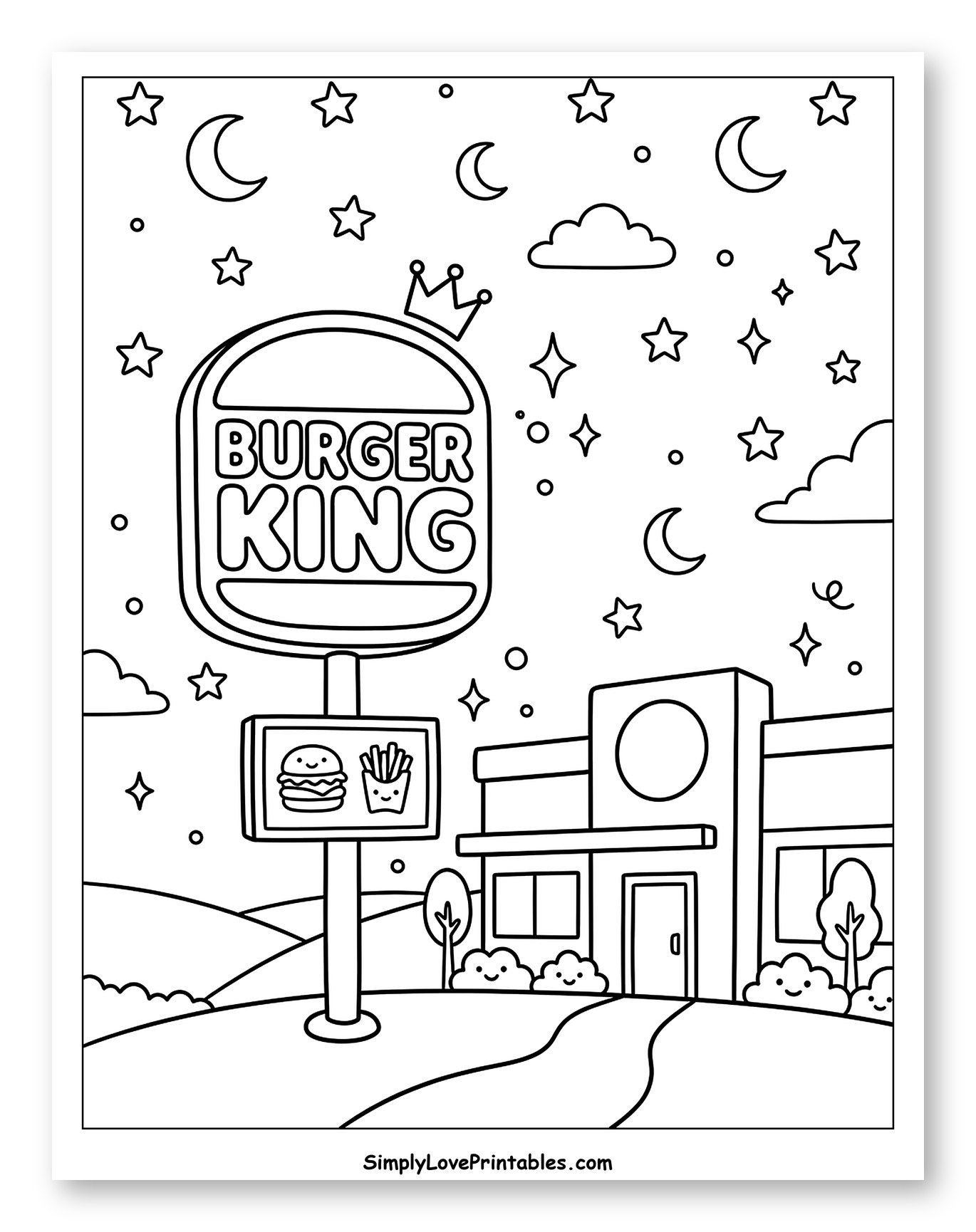 Whimsical Burger King with Night Sky and Stars