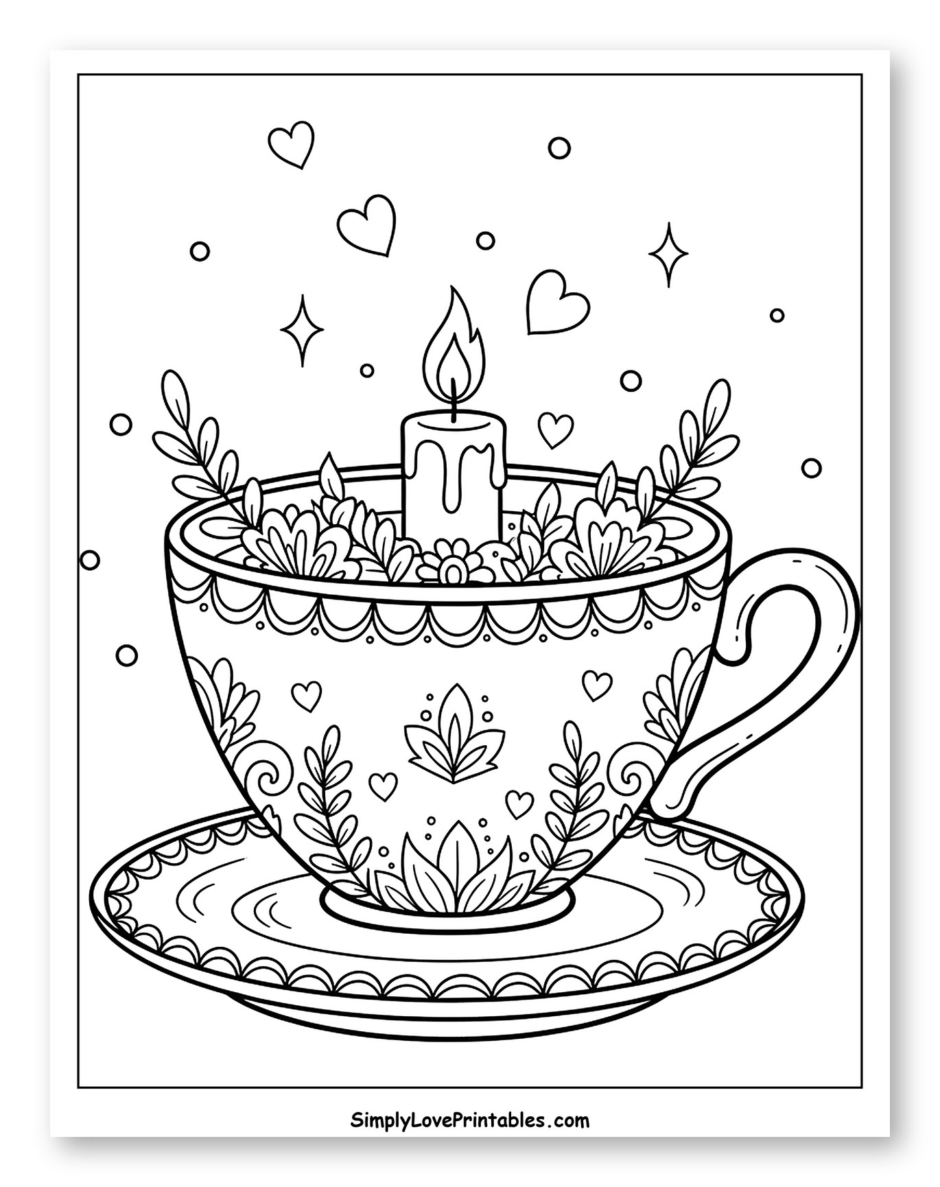 Whimsical Candle in Teacup with Floral Design