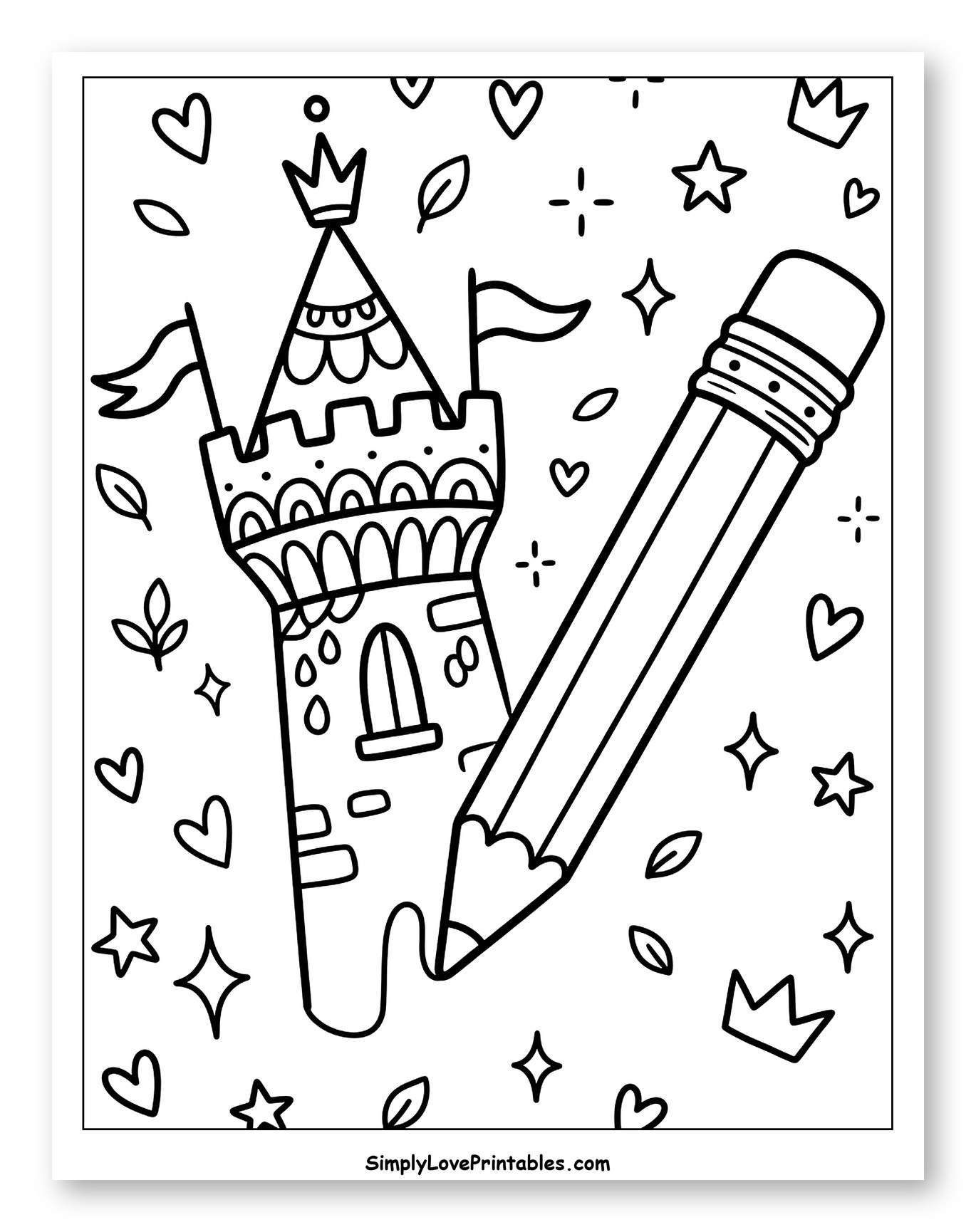 Whimsical Castle Tower and Drawing Pencil to Color for Adults