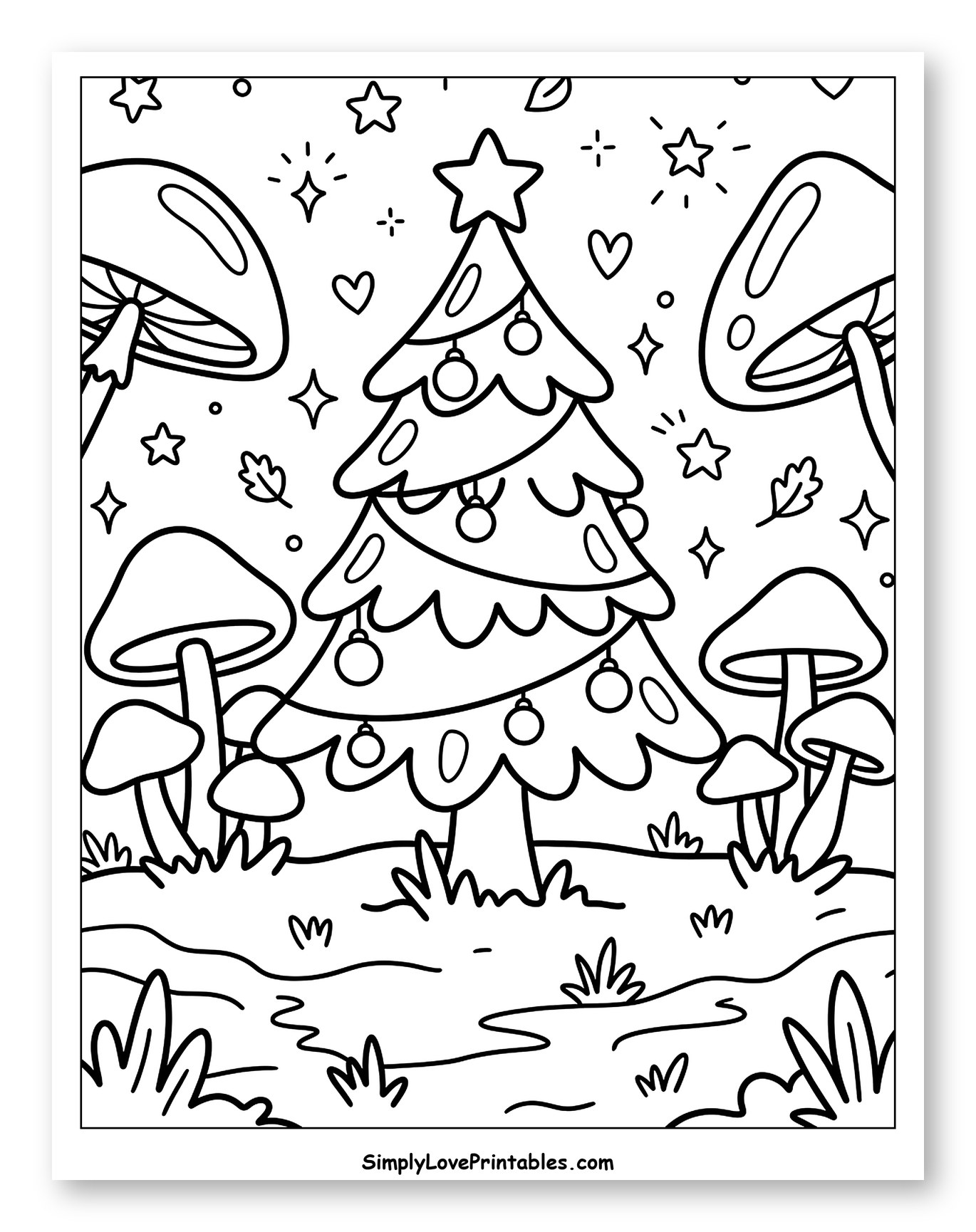 Whimsical Christmas Tree in a Mushroom Forest