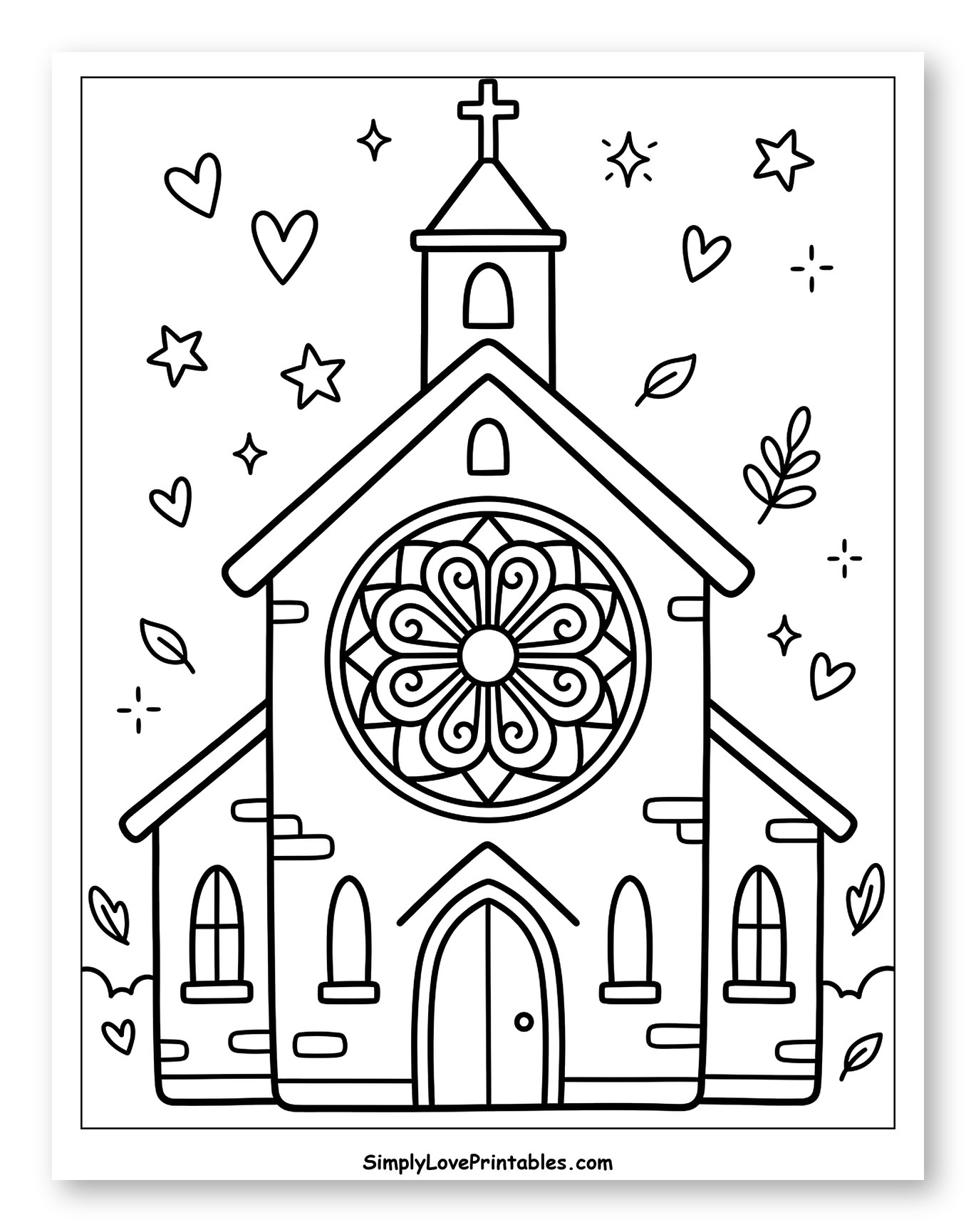 Whimsical Church with Decorative Rose Window