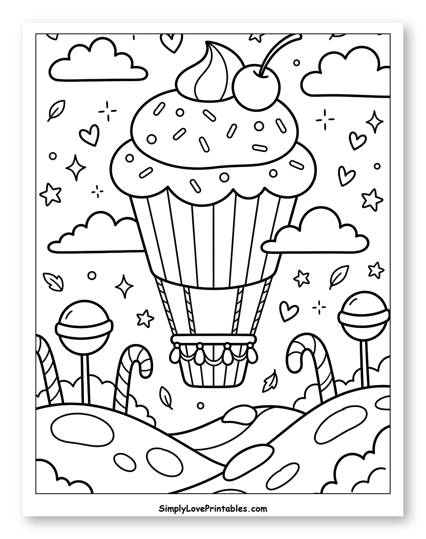 Whimsical Cupcake Hot Air Balloon in Candy Land