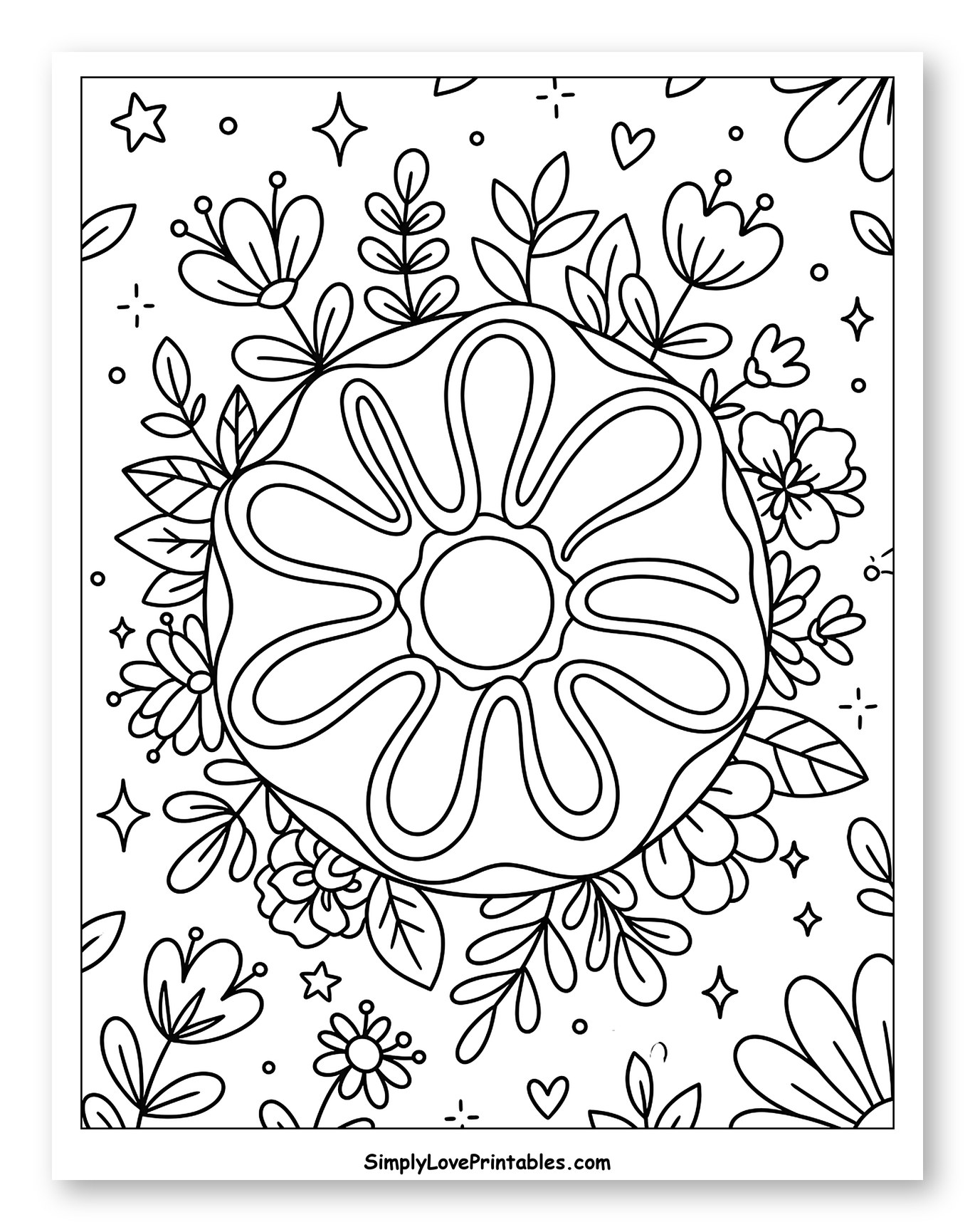 Whimsical Donut with Floral and Star Accents