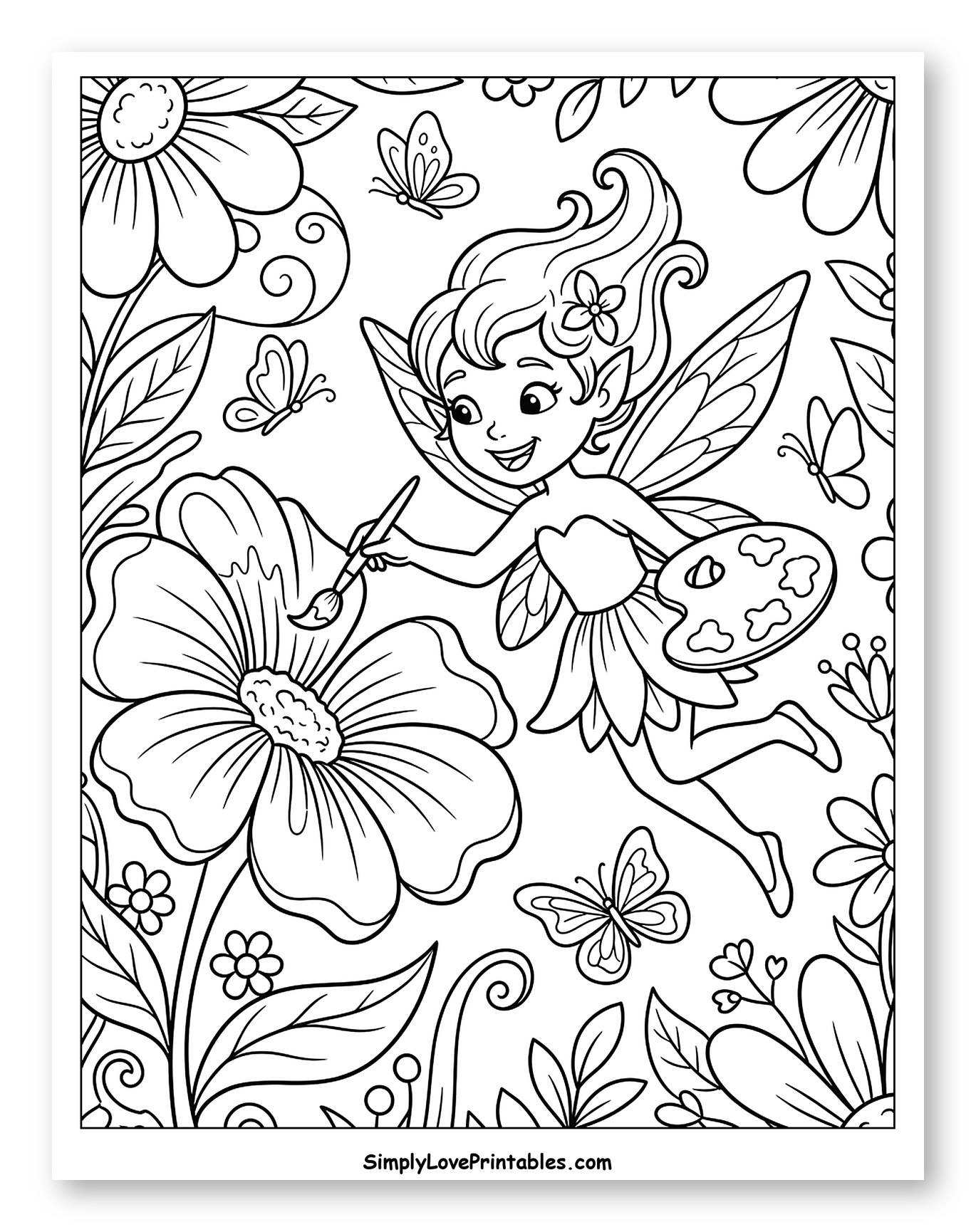 Whimsical Fairy Painting in a Flowery Garden