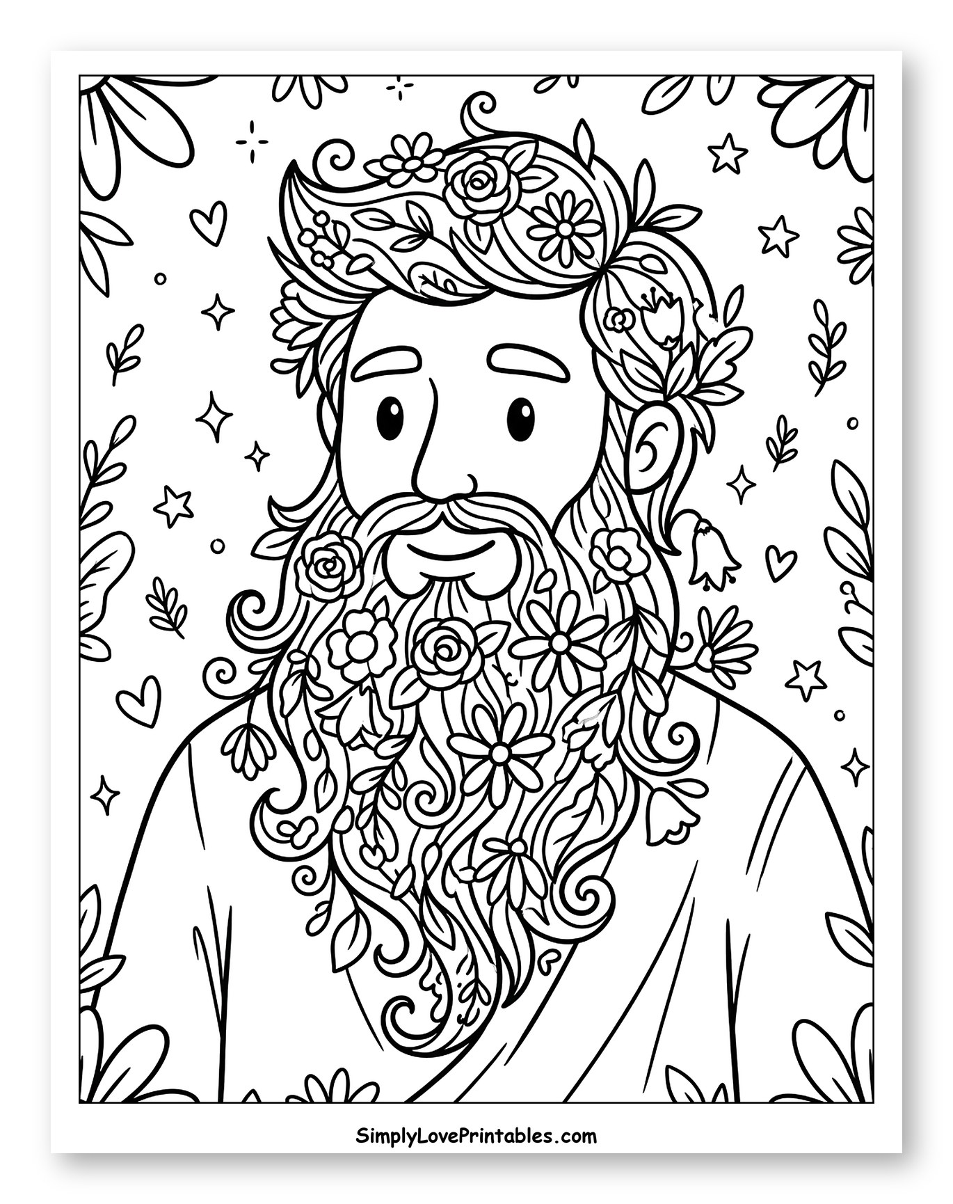 Whimsical Floral Bearded Man Portrait