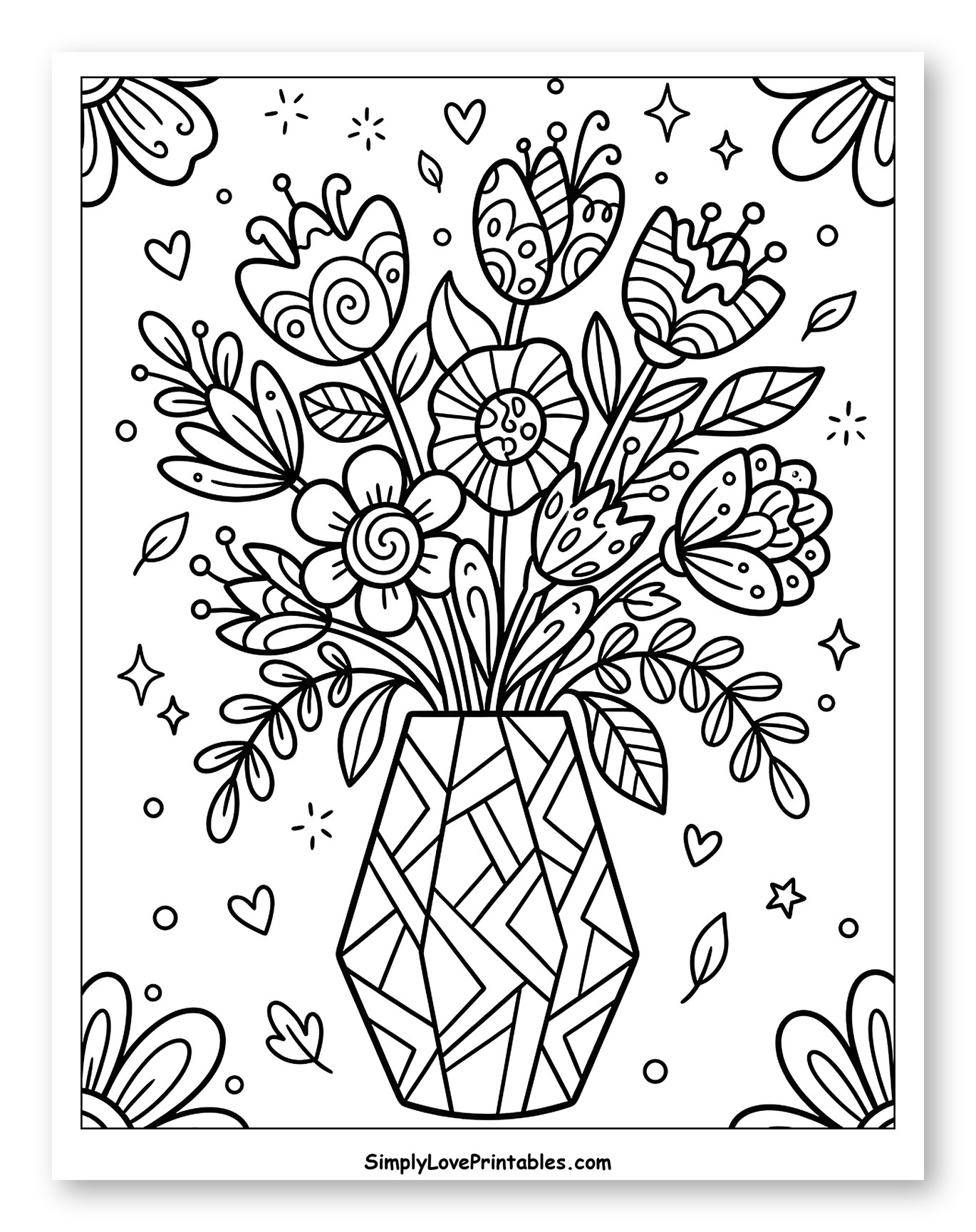 Whimsical Flowers in a Patterned Vase