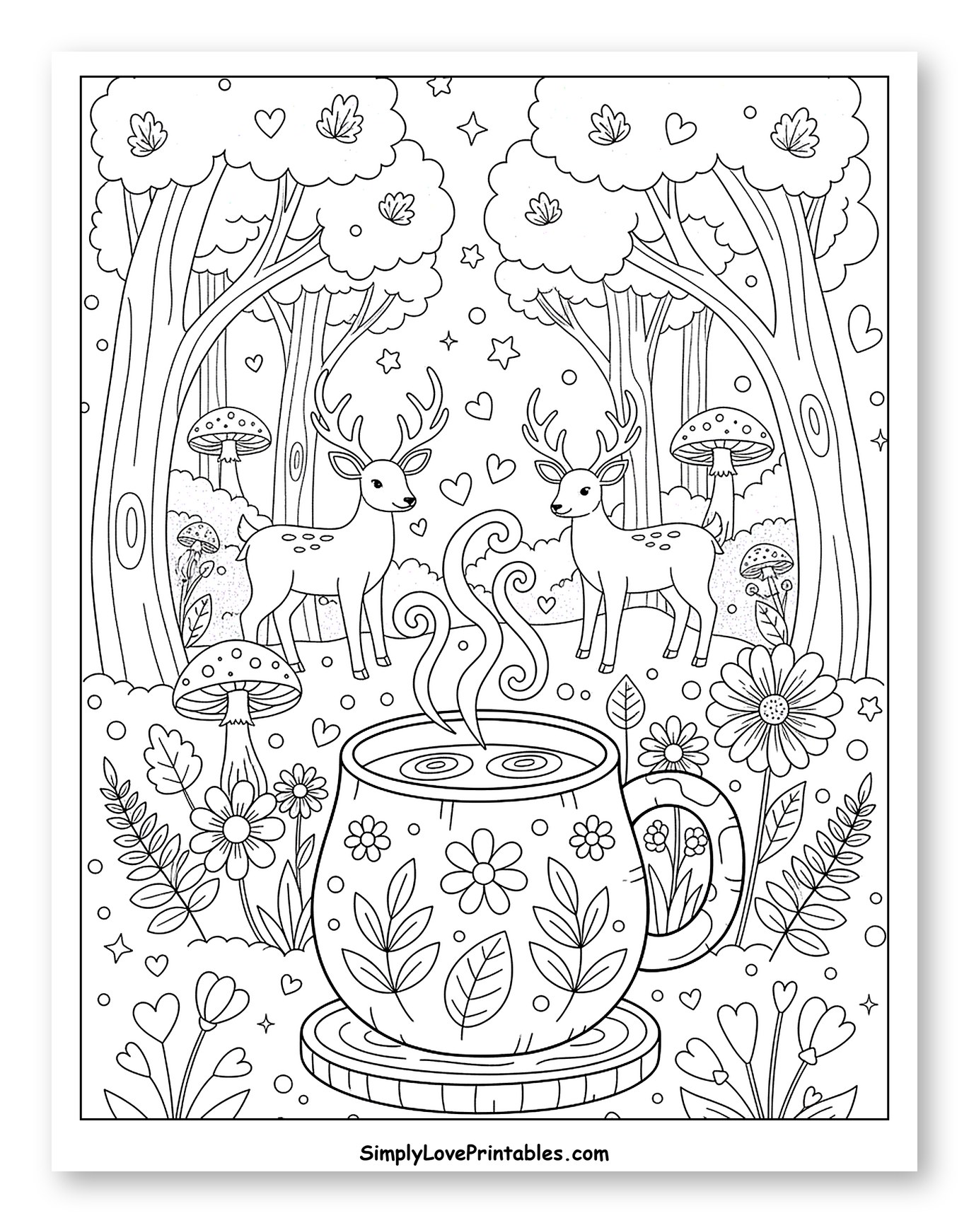Whimsical Forest Deers with Steaming Floral Mug
