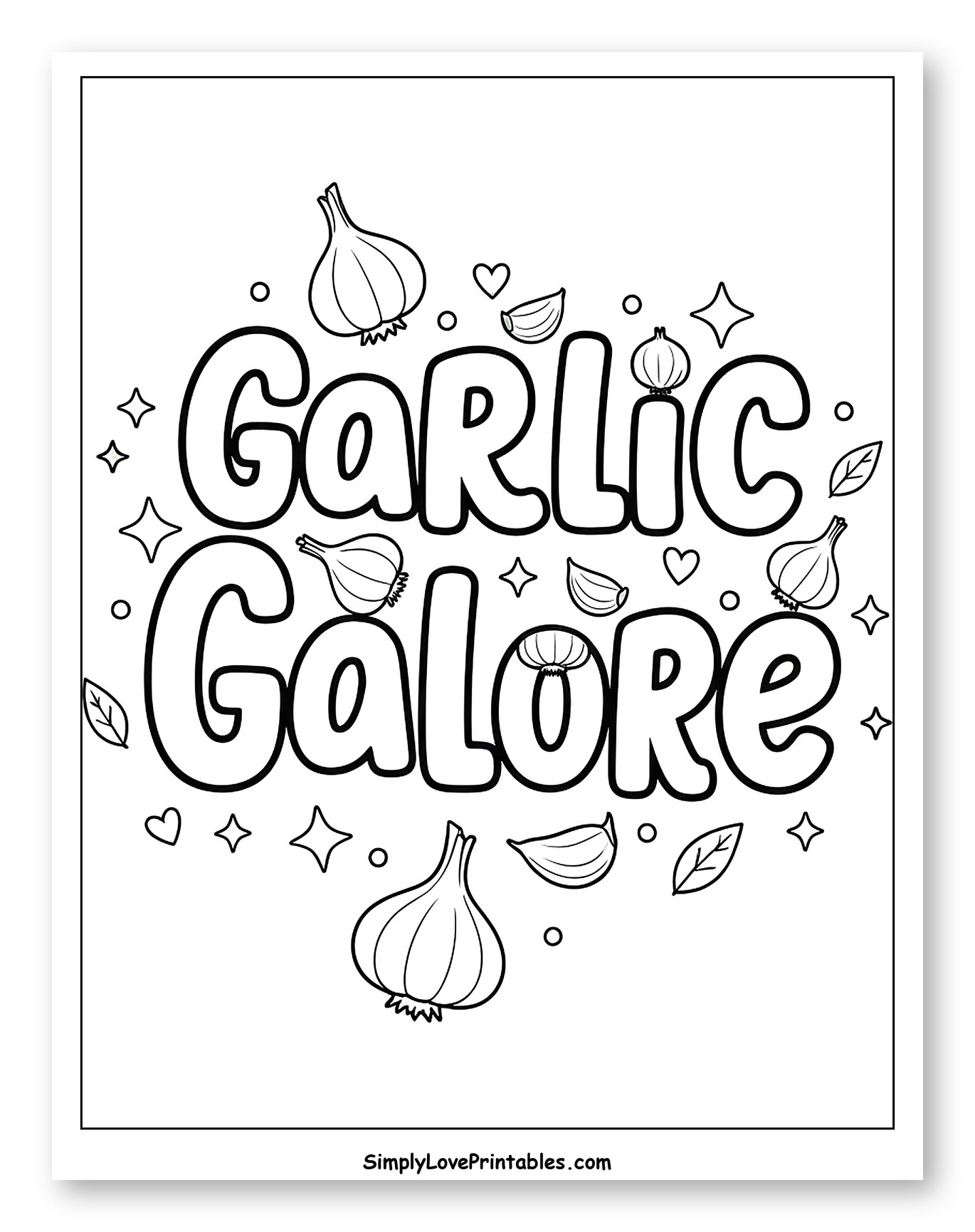 Whimsical Garlic Galore Outline Art Coloring Page for Adults