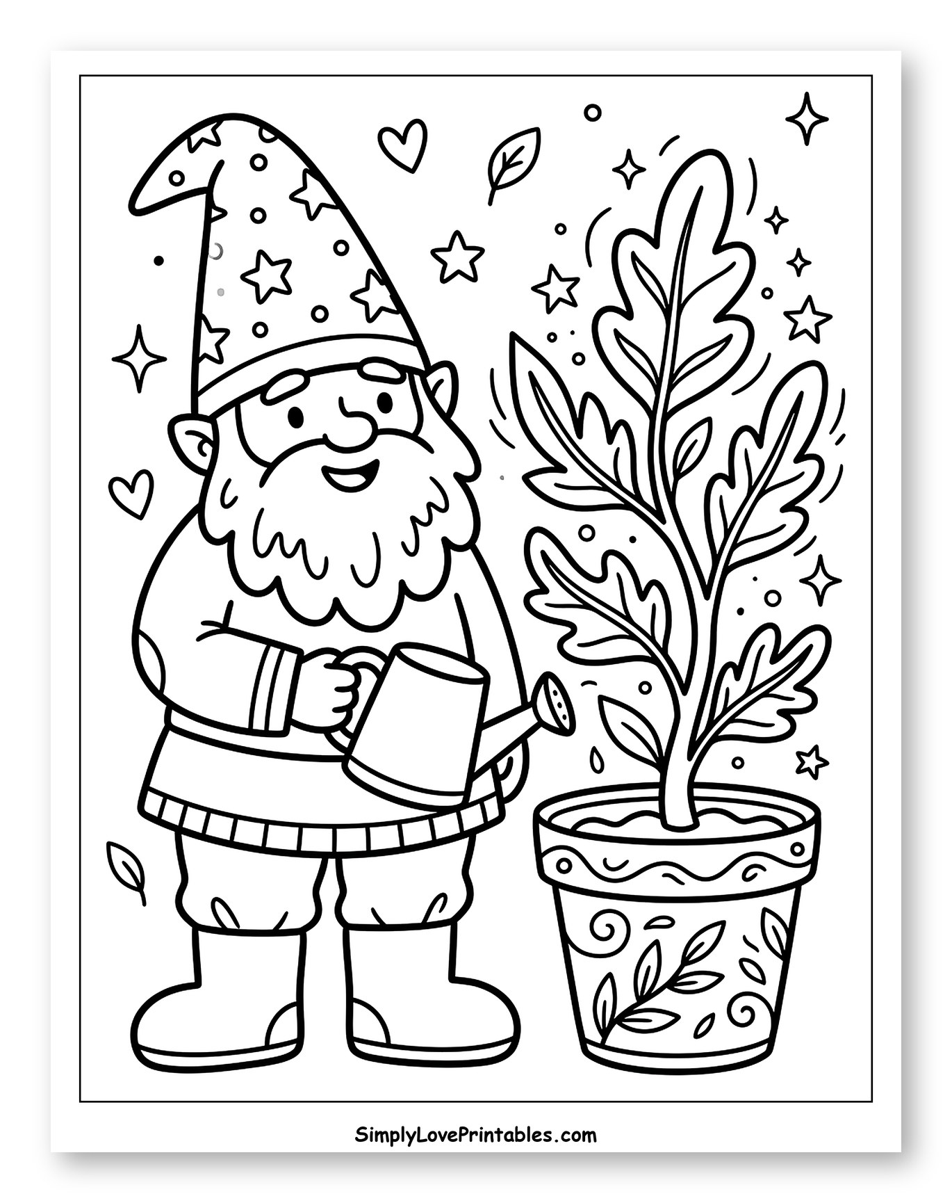 Whimsical Gnome Watering a Potted Plant