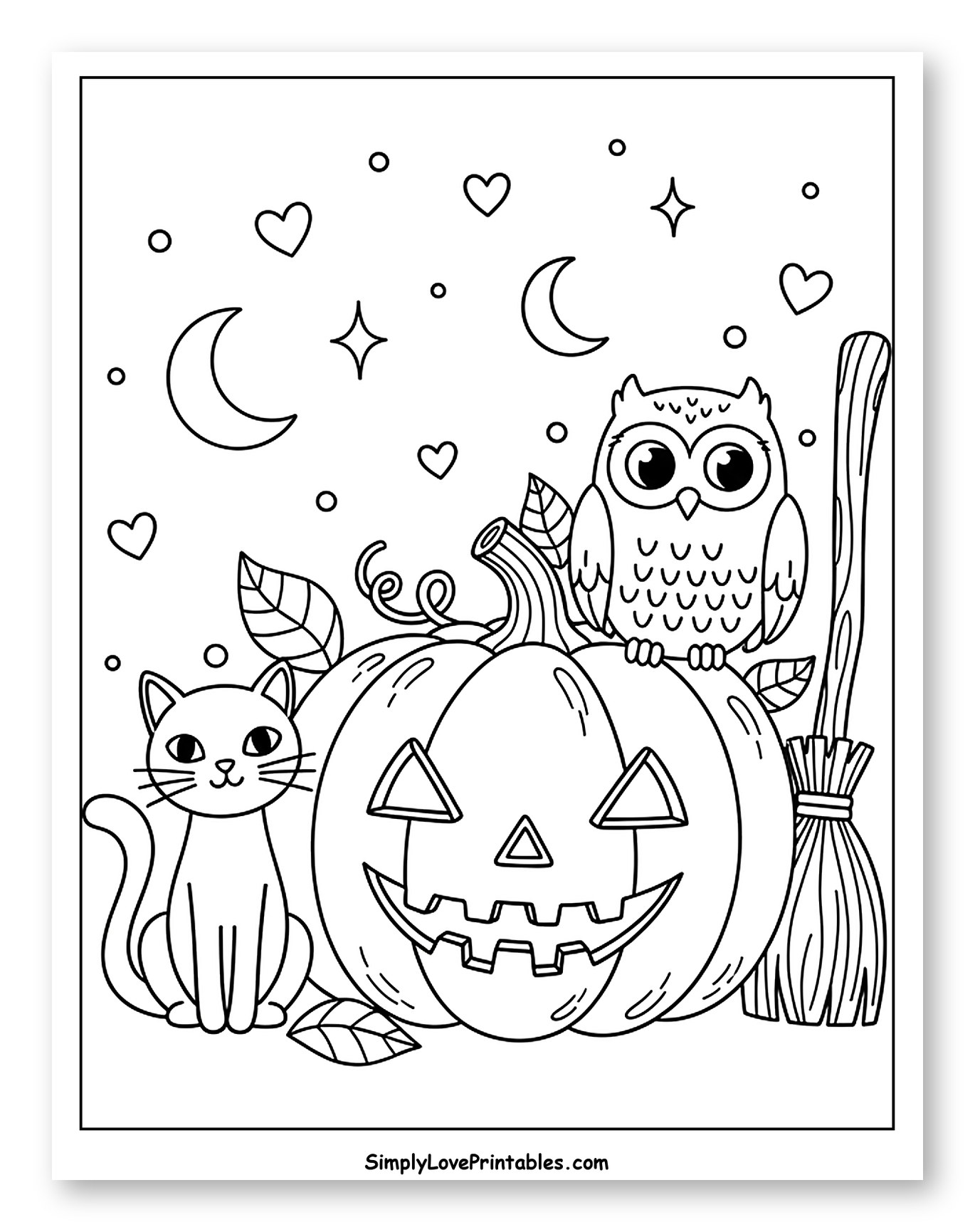 Whimsical Halloween Cat, Owl, and Jack-o'-Lantern