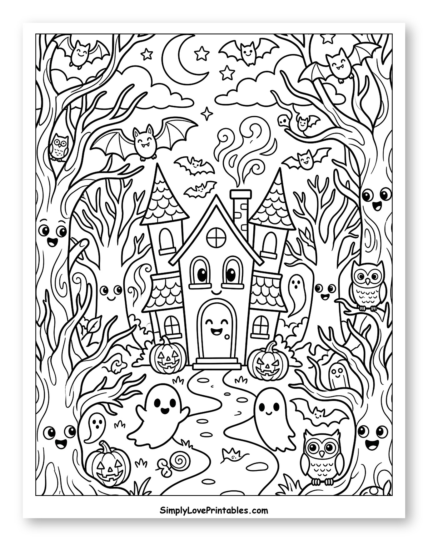 Whimsical Halloween Haunted House and Friends
