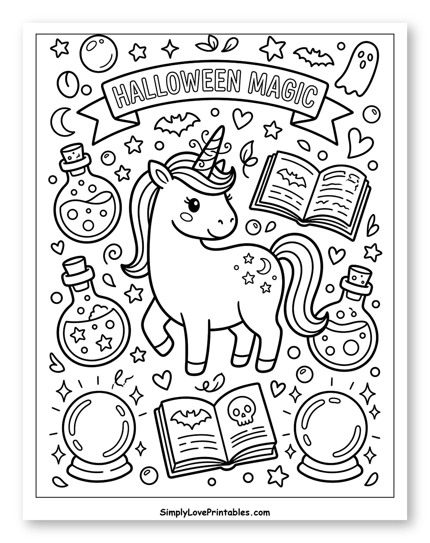 Whimsical Halloween Unicorn and Magical Objects