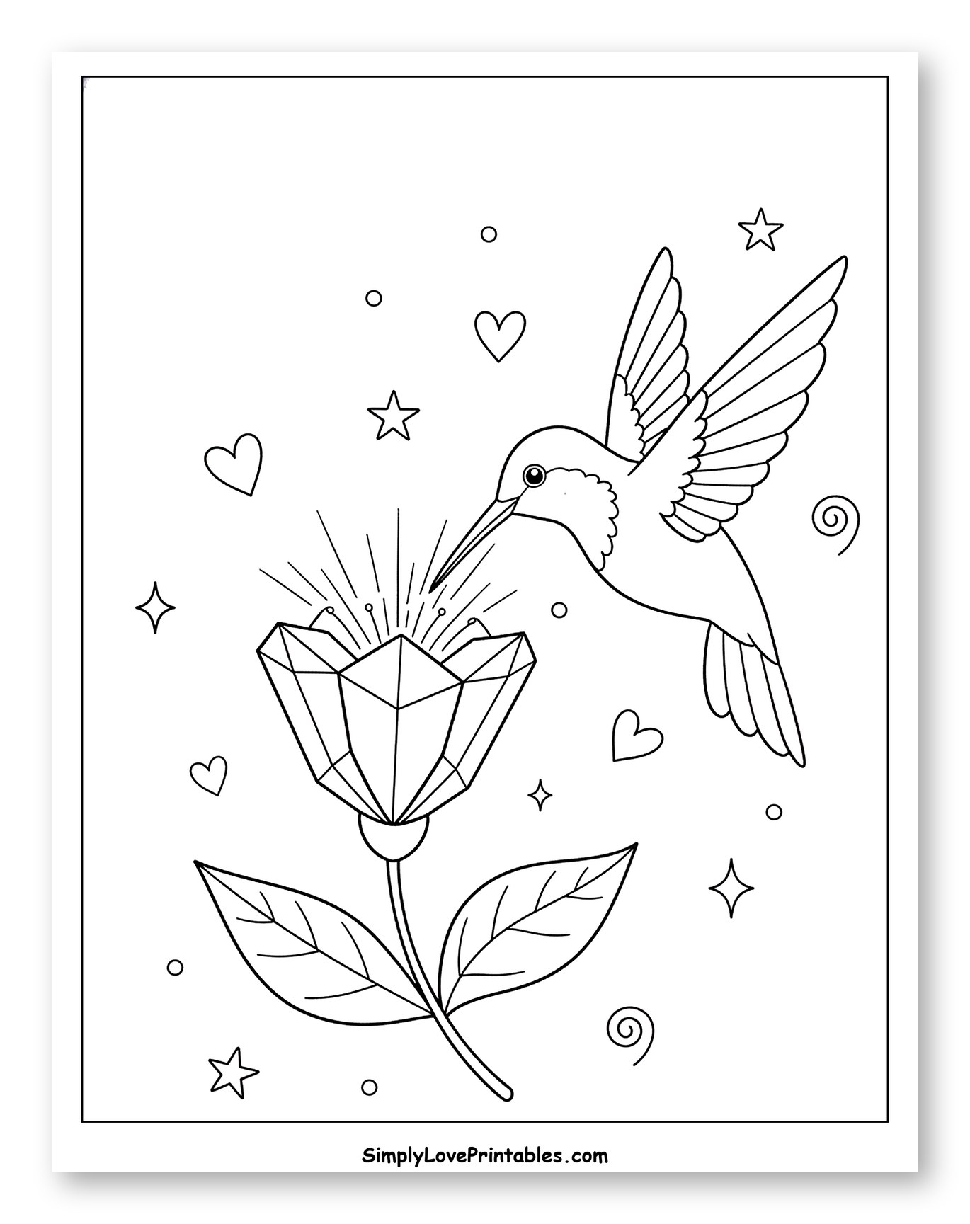 Whimsical Hummingbird with a Crystal Flower