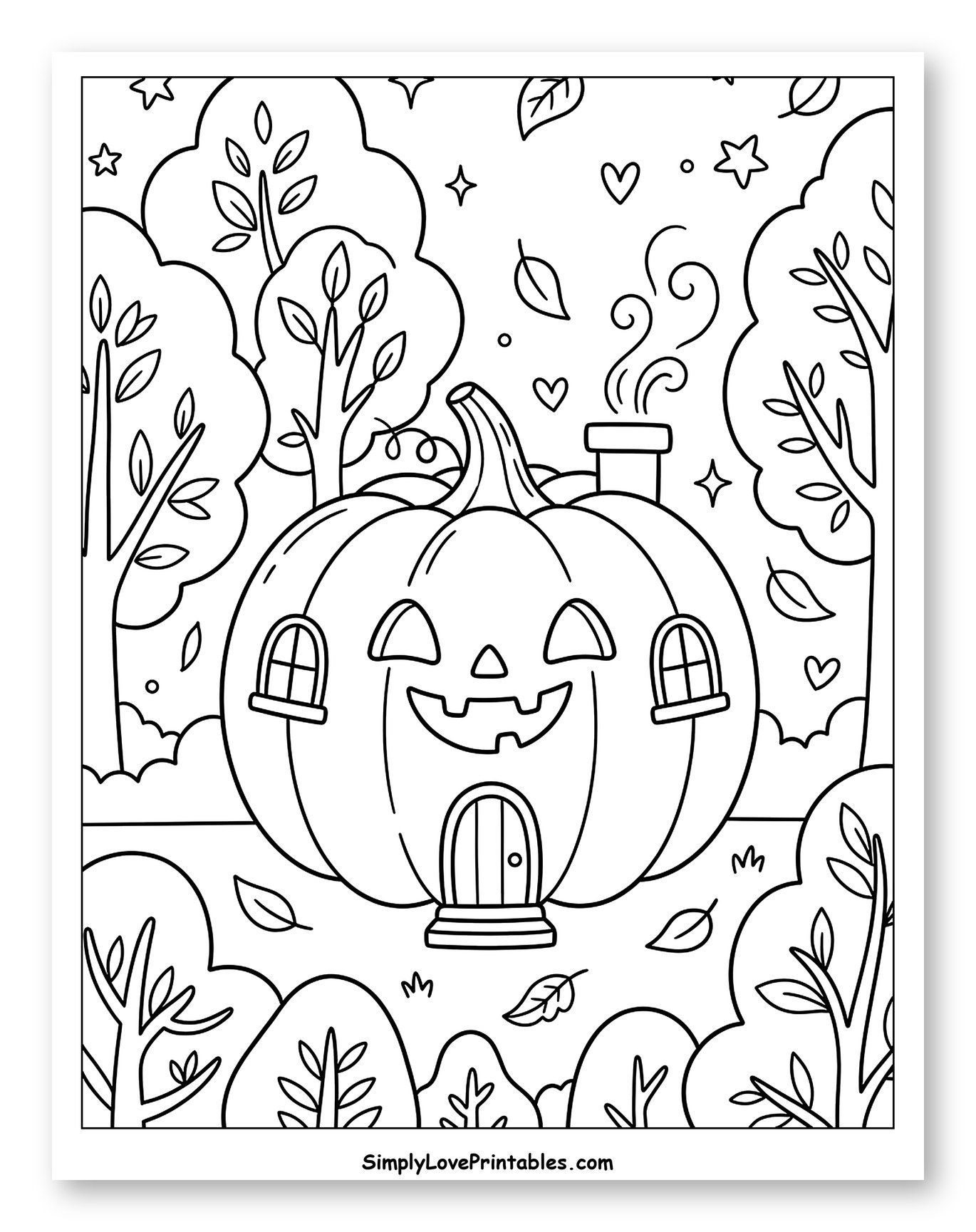 Whimsical Jack-o'-lantern House with Forest Trees