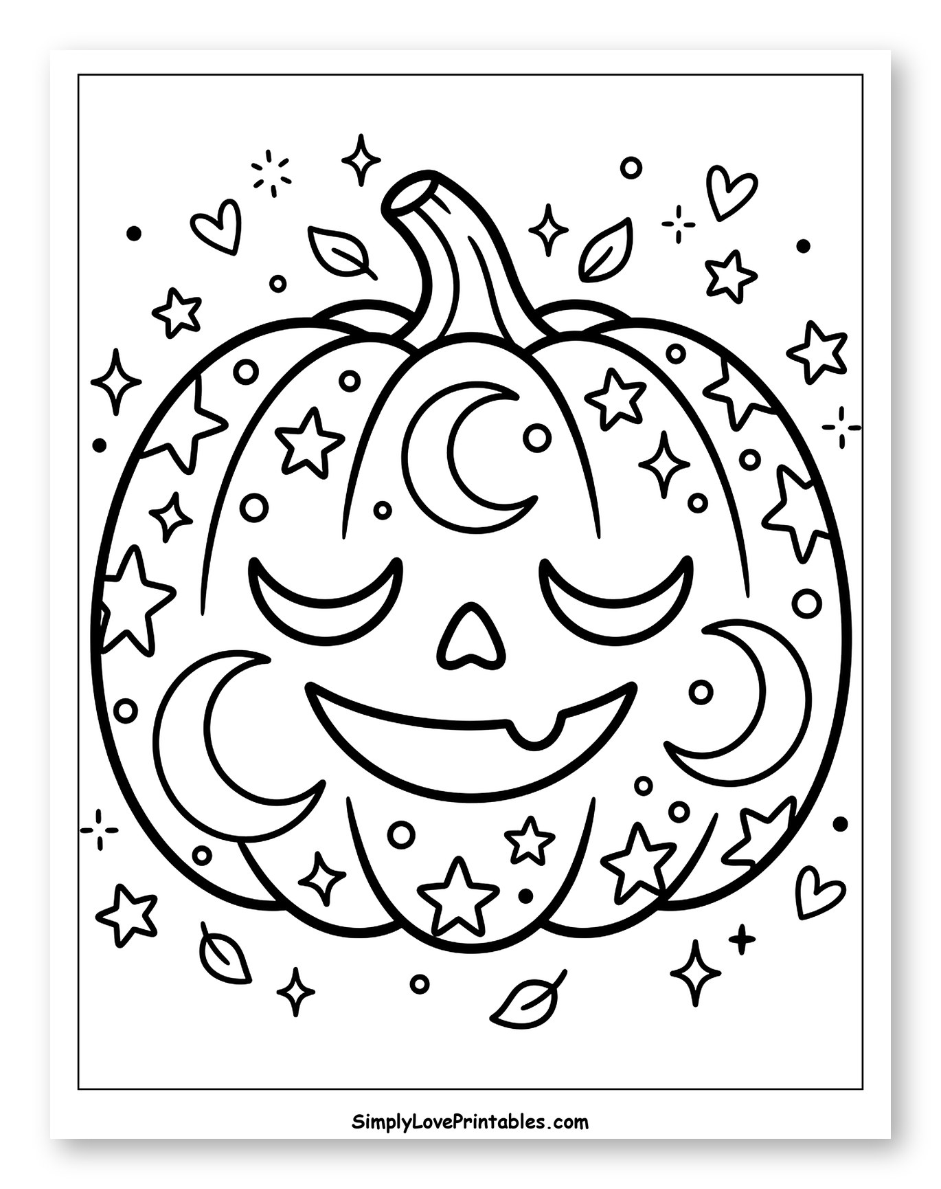 Whimsical Jack-O'-Lantern with Celestial Decorations Coloring Page for Adults