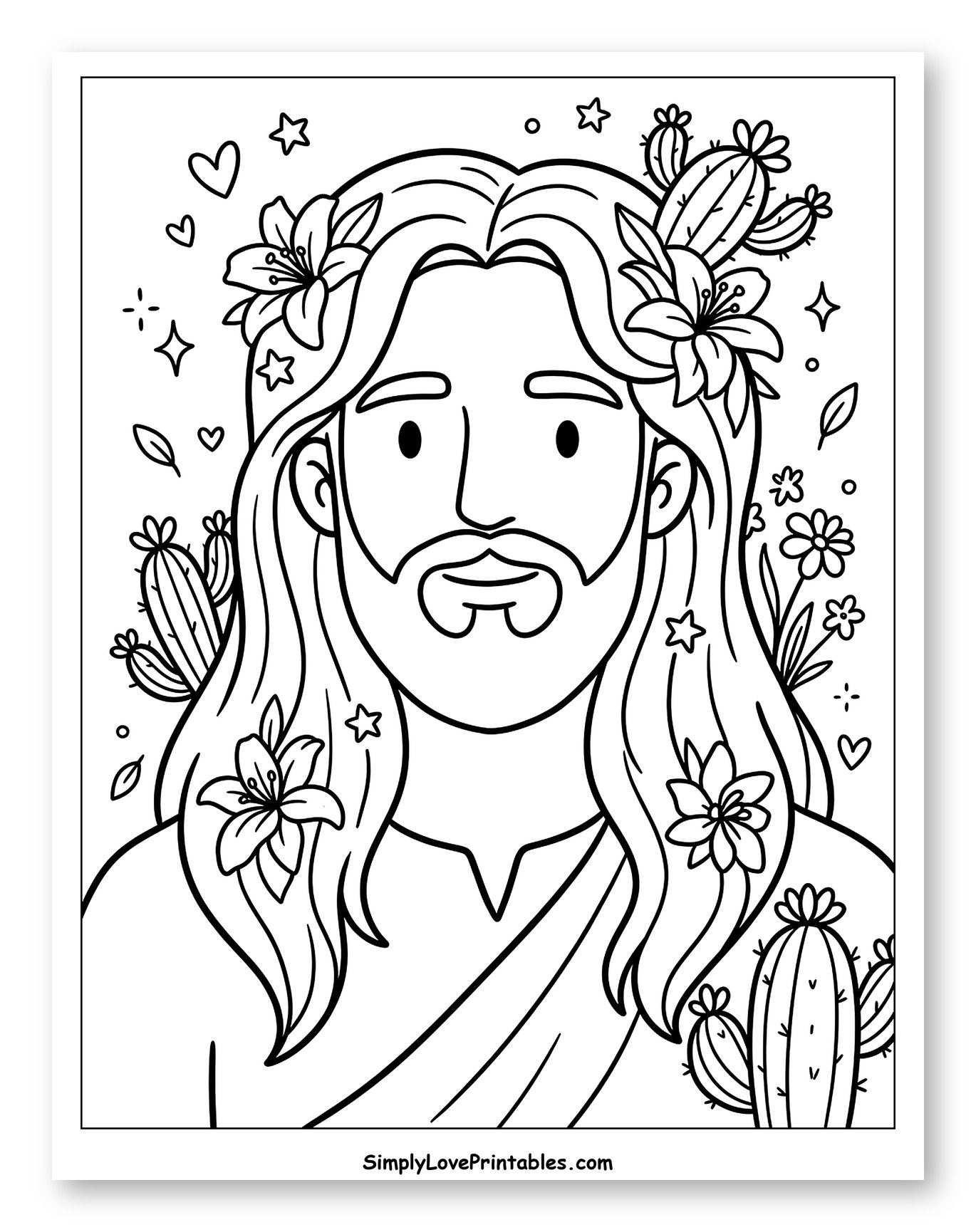 Whimsical Jesus with Flowers and Cacti