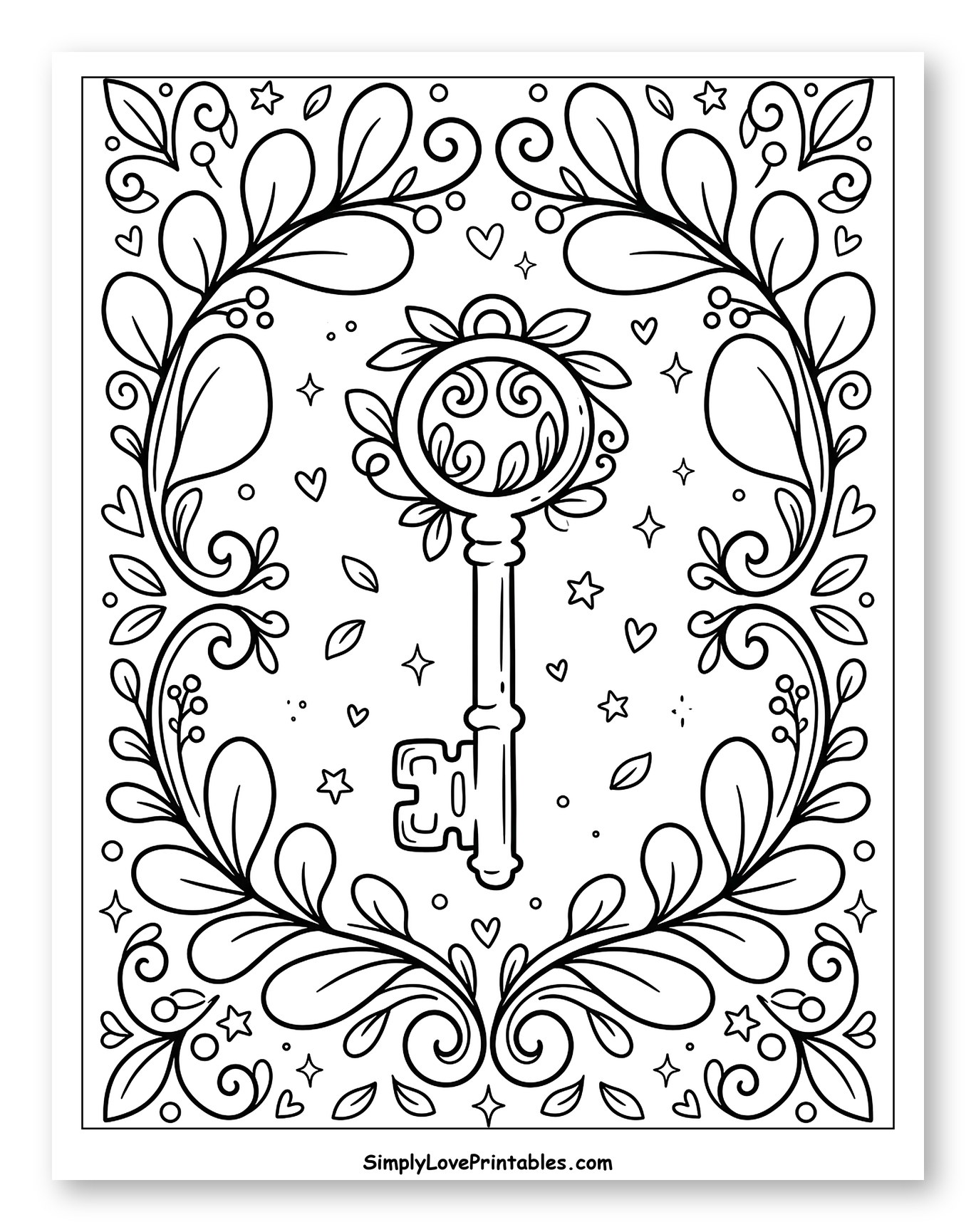Whimsical Key Surrounded by Botanical Elements