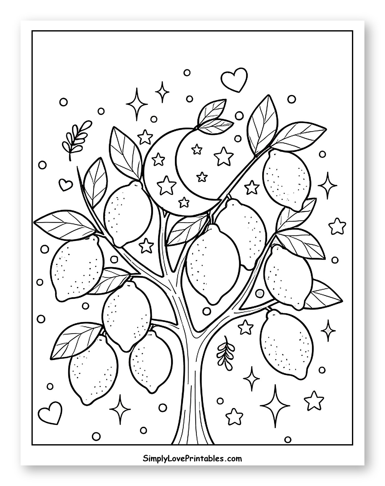 Whimsical Lemon Tree with Moon and Stars