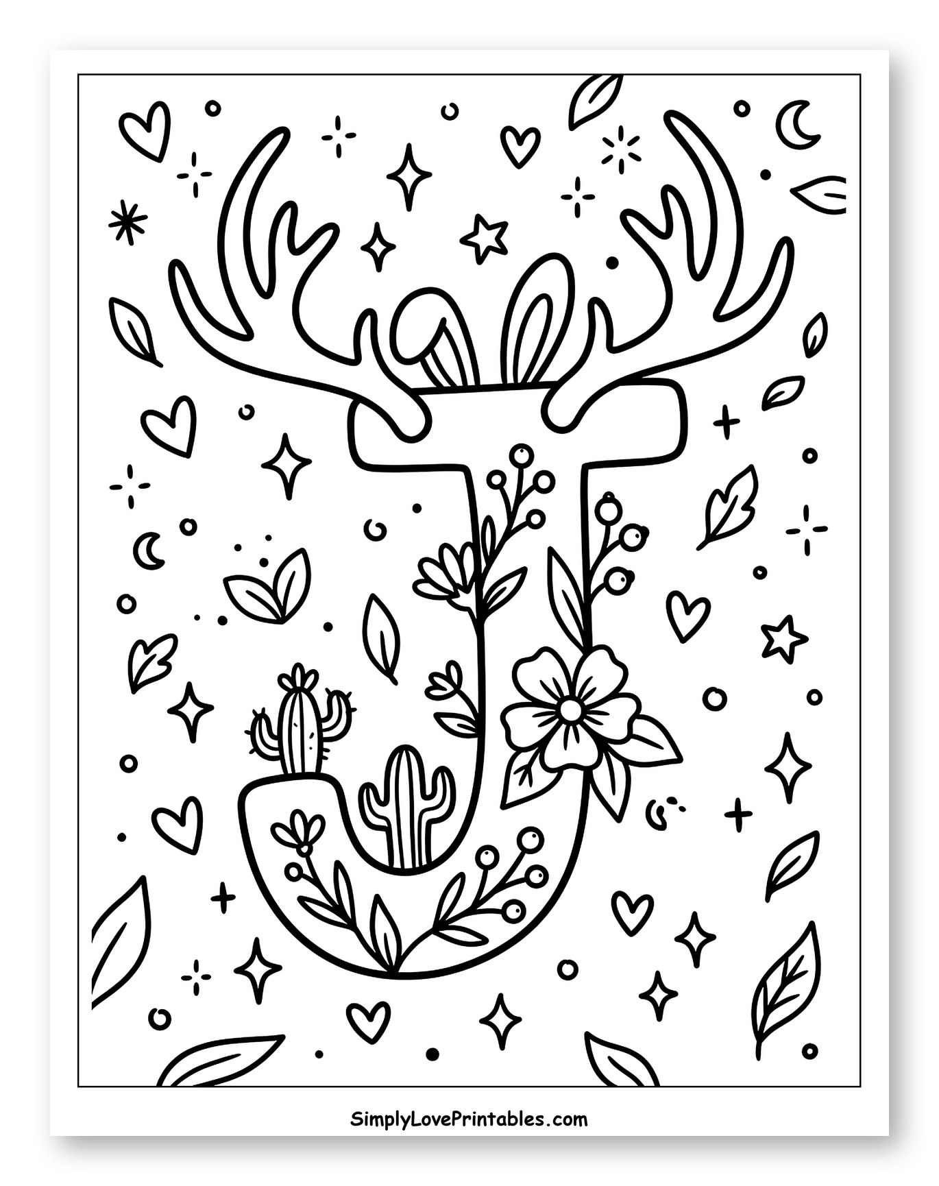 Whimsical Letter J with Antlers and Ears