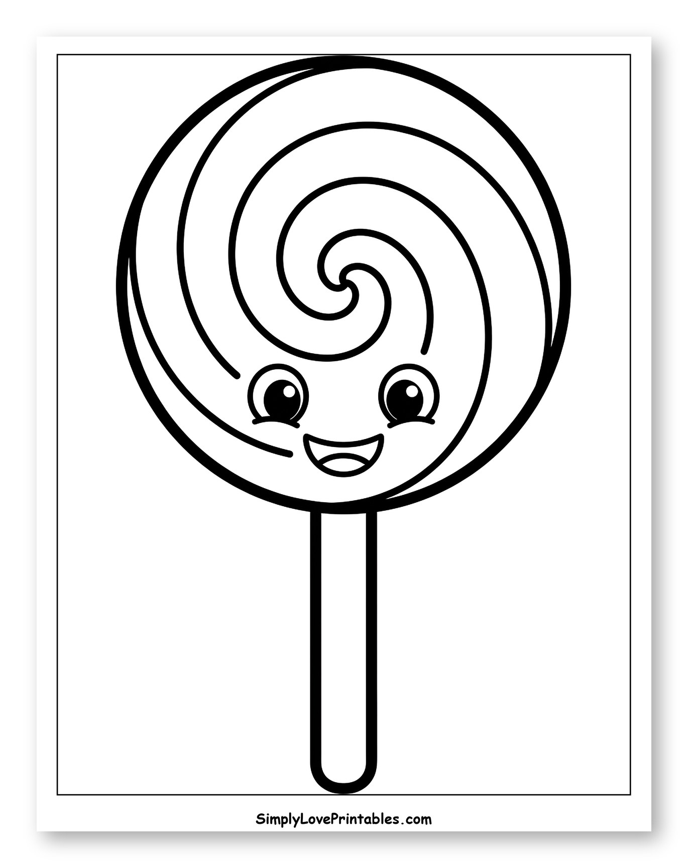 Whimsical Lollipop with a Happy Face Coloring Page for Toddlers