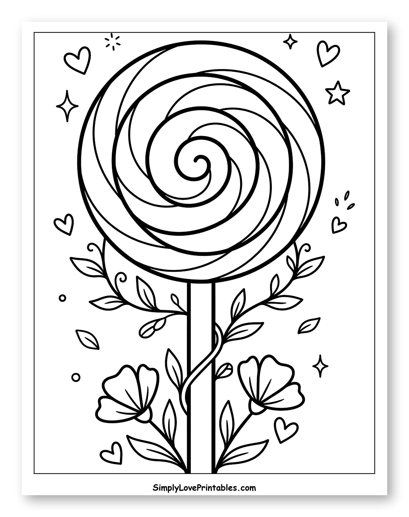 Whimsical Lollipop with Floral Decorations Coloring Sheet for Adults
